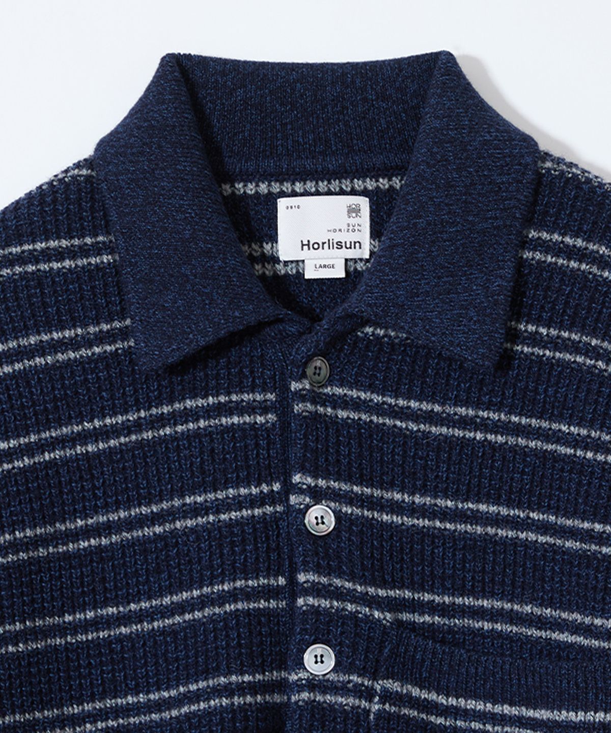 홀리선(HORLISUN) Casey Border Knit Pullover Melange Navy