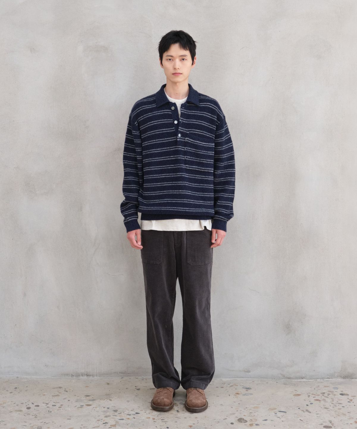 홀리선(HORLISUN) Casey Border Knit Pullover Melange Navy