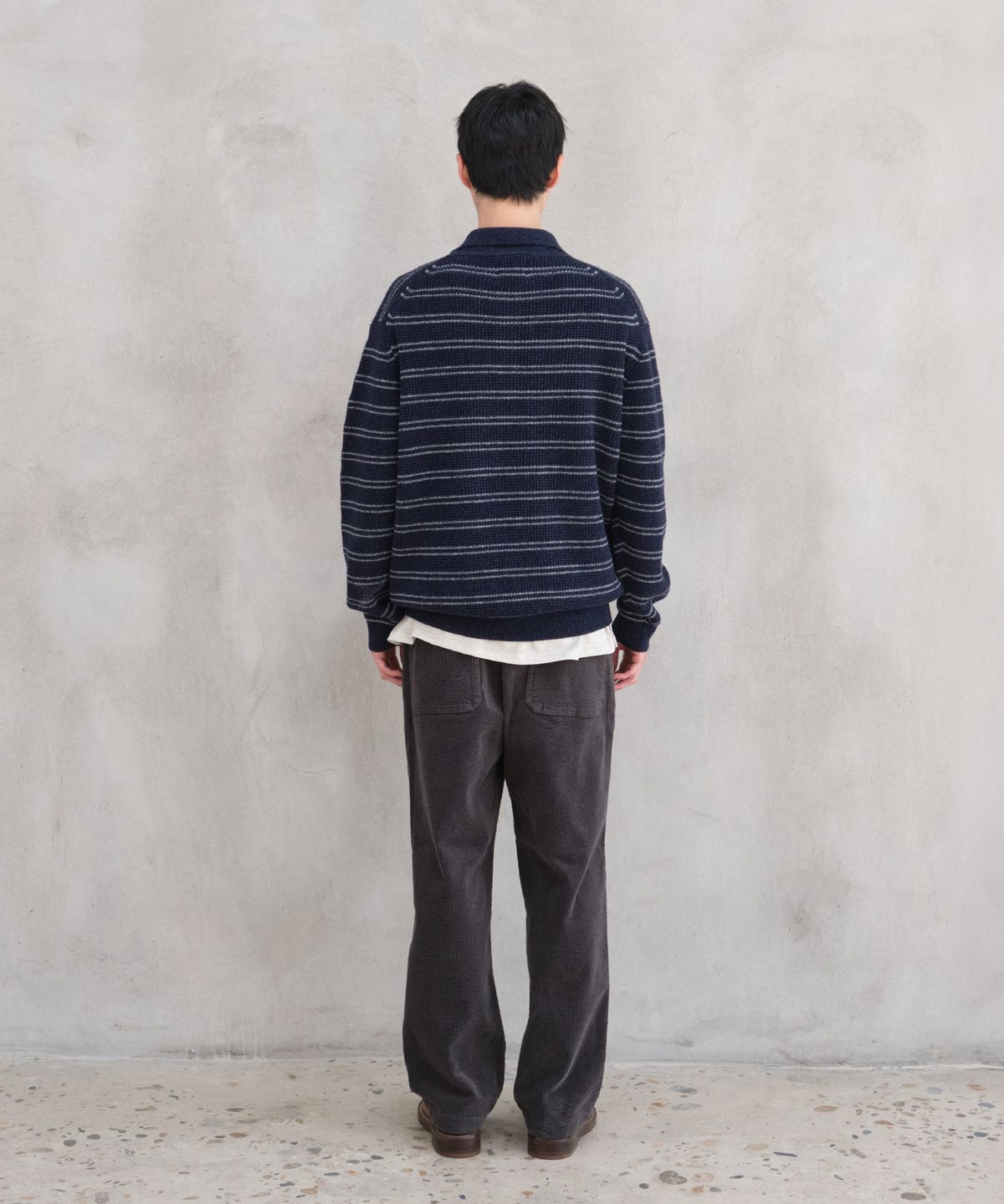 홀리선(HORLISUN) Casey Border Knit Pullover Melange Navy