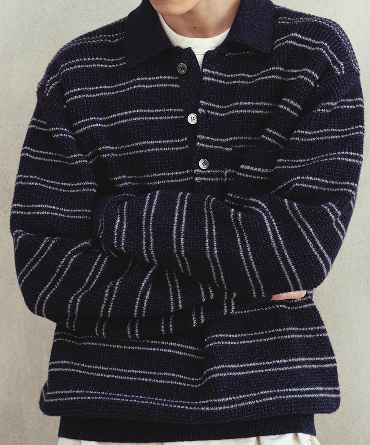 홀리선(HORLISUN) Casey Border Knit Pullover Melange Navy