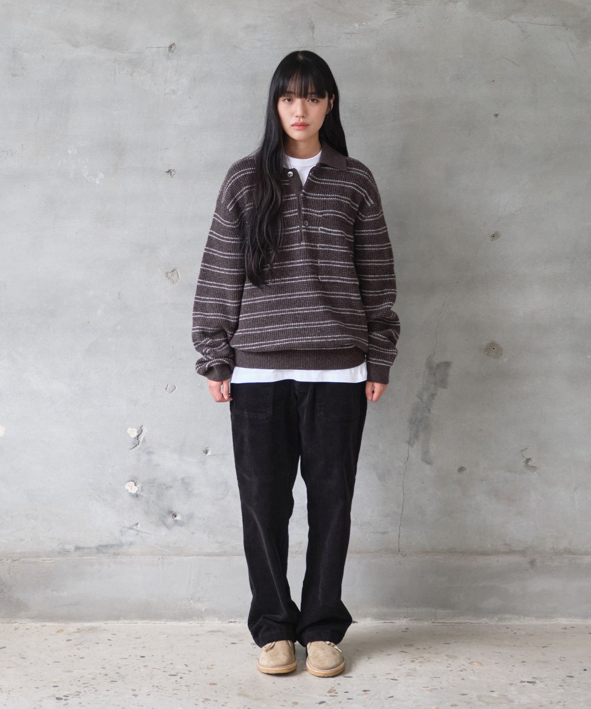 홀리선(HORLISUN) Casey Border Knit Pullover Melange Brown