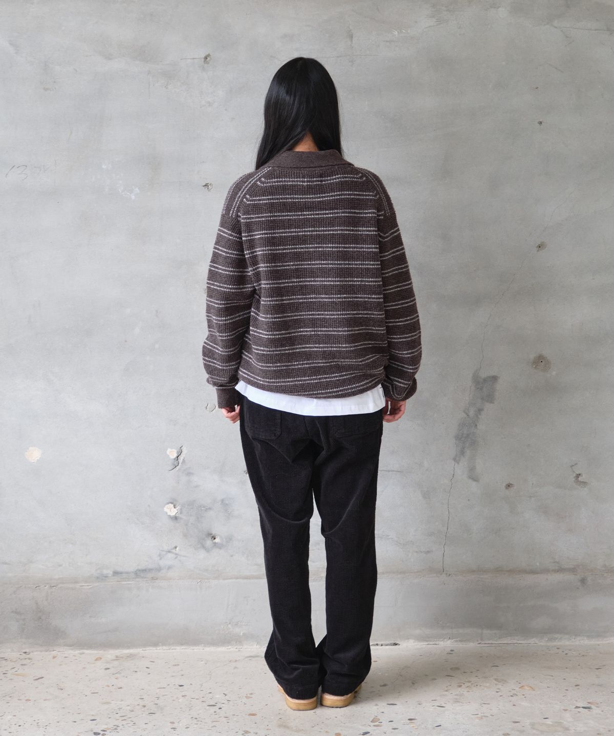 홀리선(HORLISUN) Casey Border Knit Pullover Melange Brown
