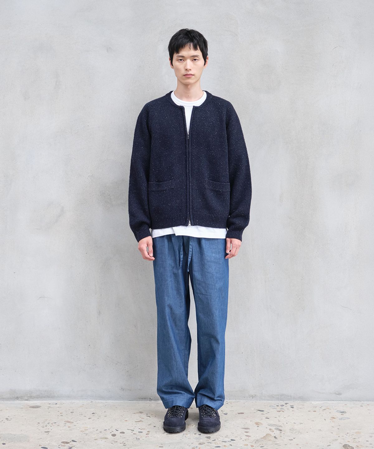 홀리선(HORLISUN) Annette Silk Nep Zip Up Knit Cardigan Navy