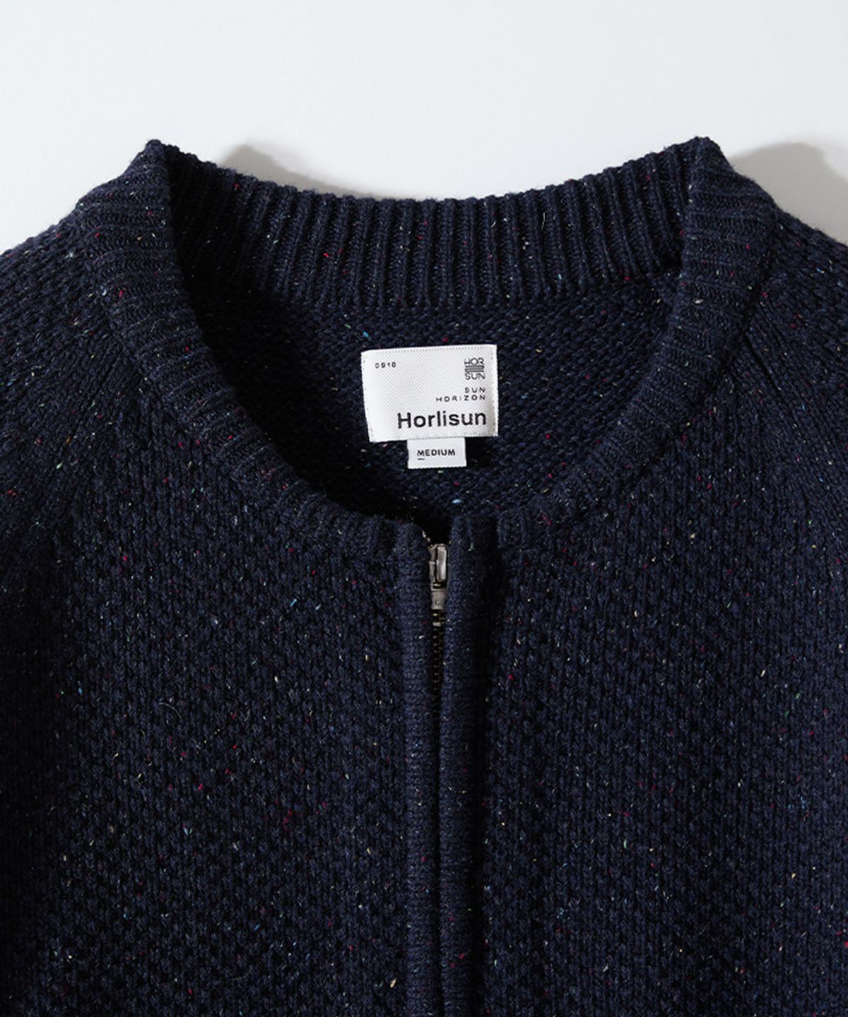 홀리선(HORLISUN) Annette Silk Nep Zip Up Knit Cardigan Navy