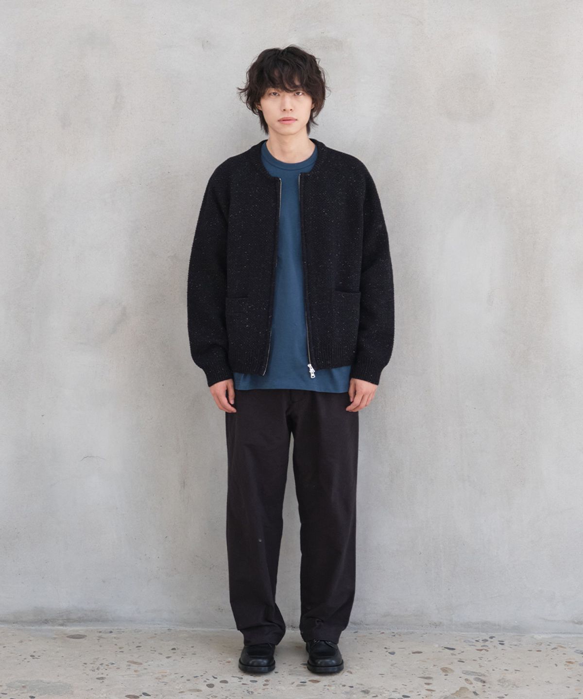 홀리선(HORLISUN) Annette Silk Nep Zip Up Knit Cardigan Black
