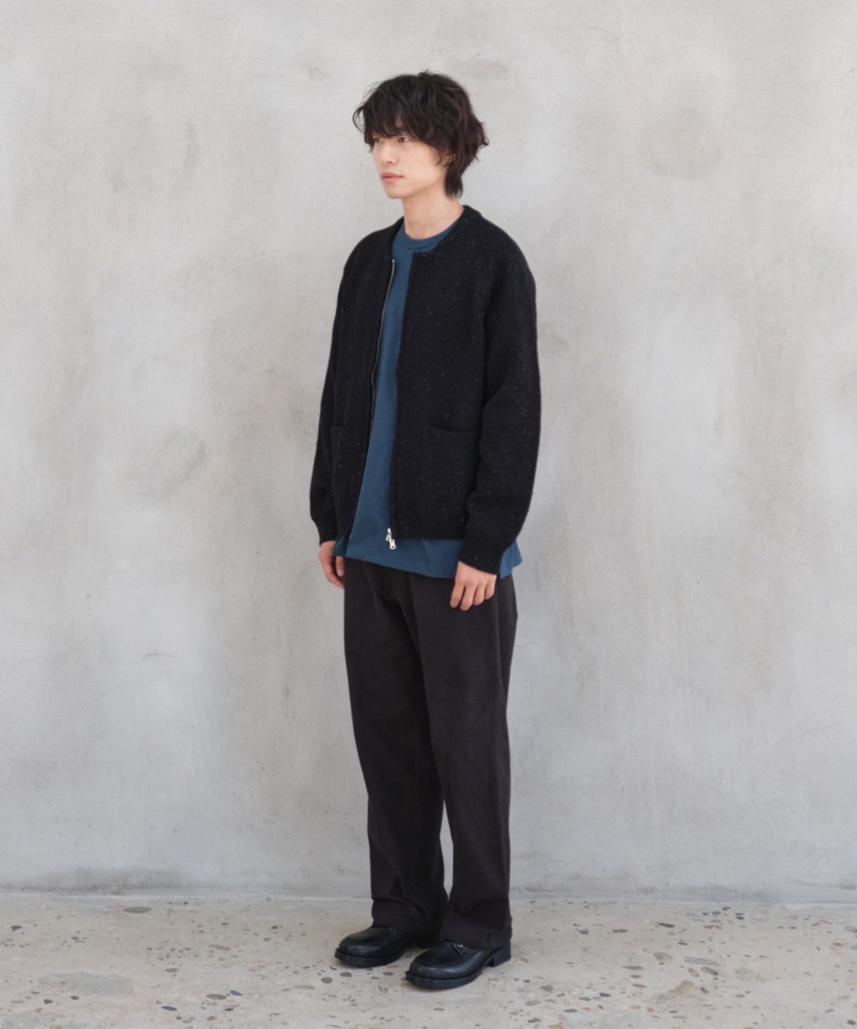 홀리선(HORLISUN) Annette Silk Nep Zip Up Knit Cardigan Black