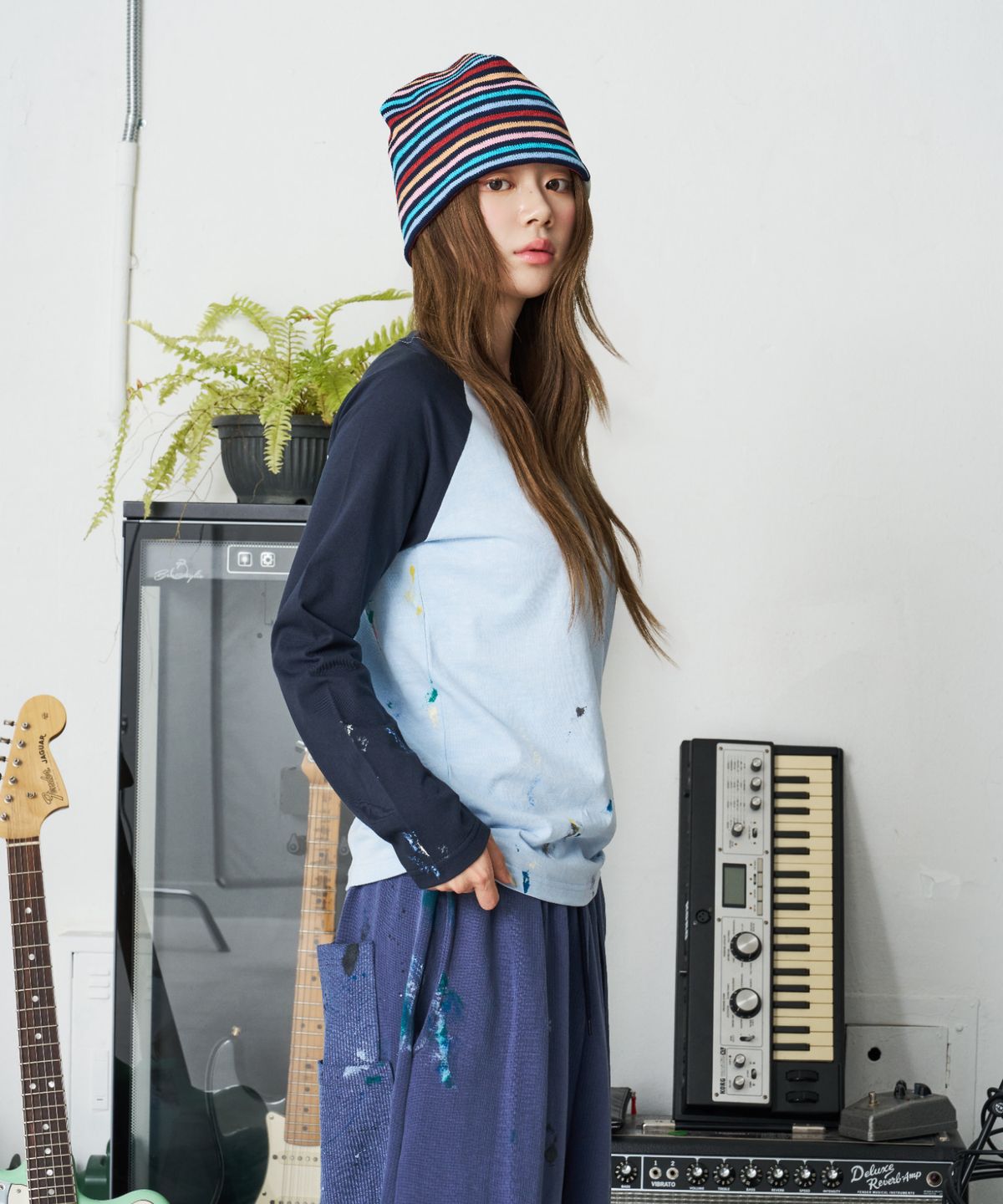 낫뉴(NOT NEW) nn Label Rainbow Beanie Navy