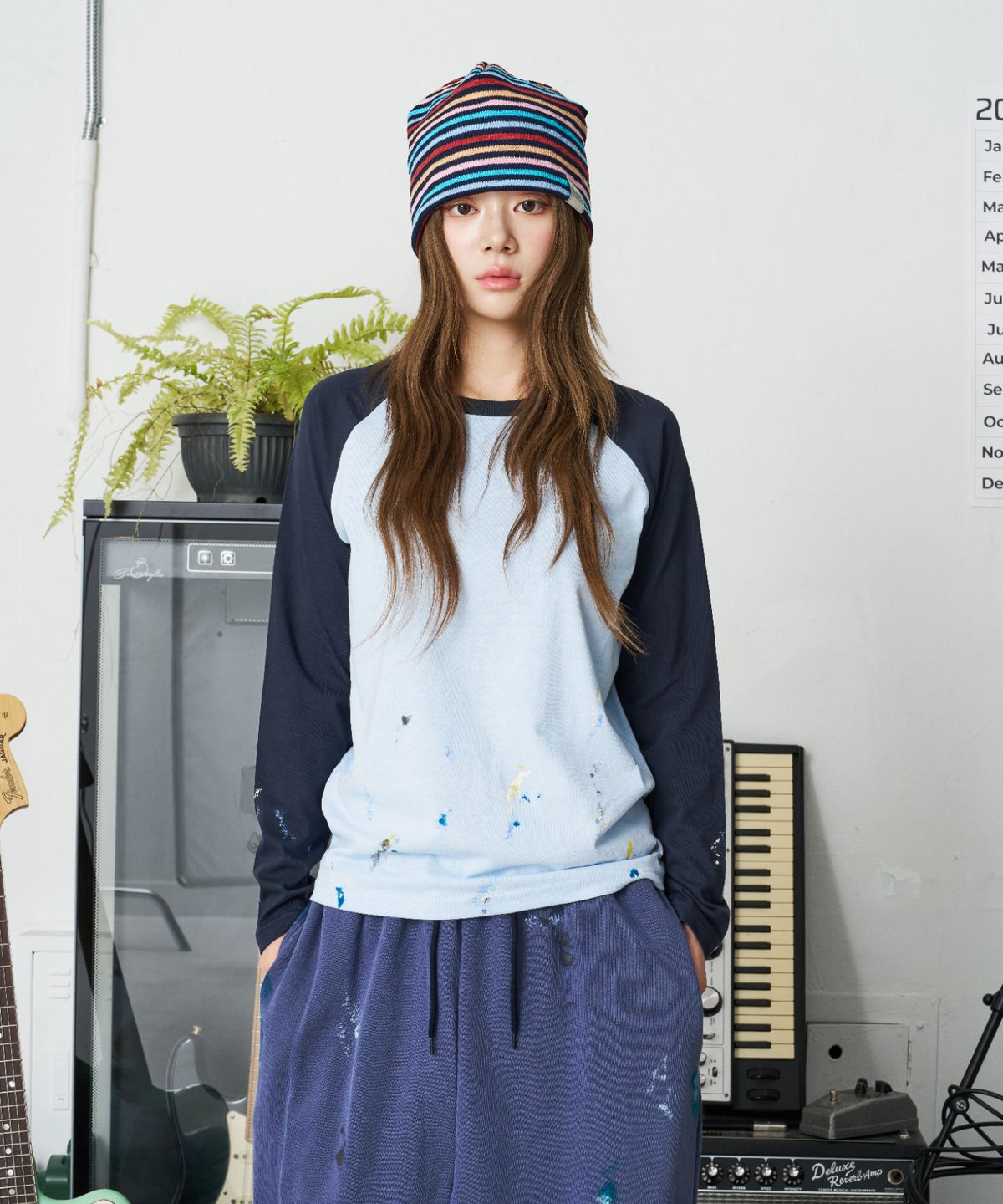 낫뉴(NOT NEW) nn Label Rainbow Beanie Navy