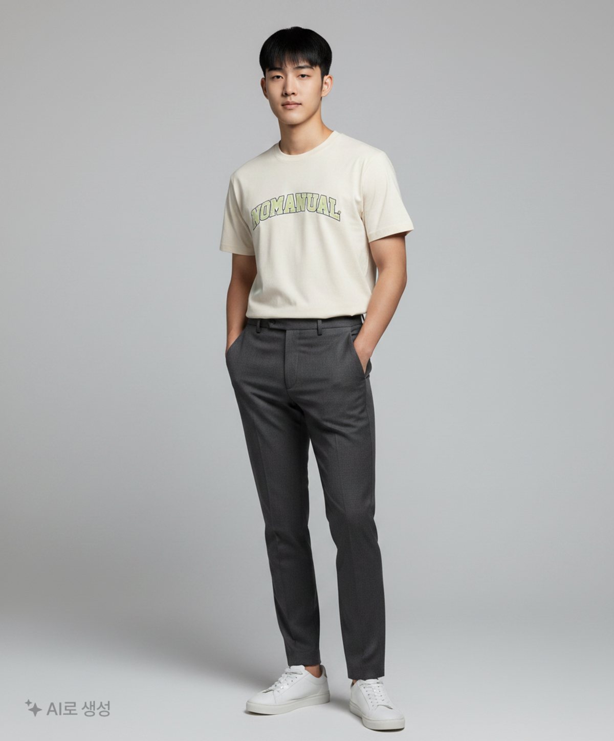노매뉴얼(NOMANUAL) 3T ARCH LOGO T-SHIRT - CREAM L