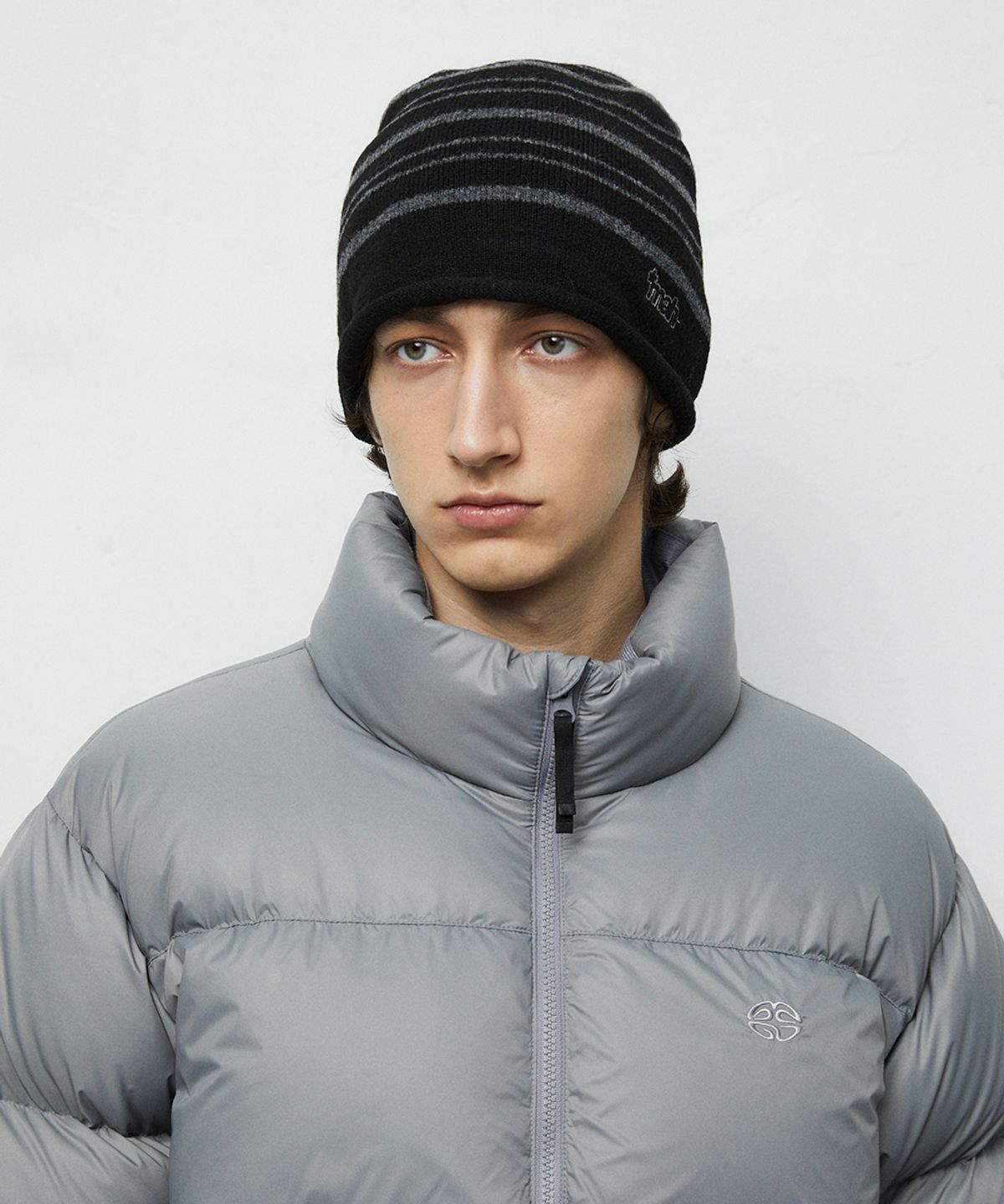 마하그리드(MAHAGRID) STRIPE ROLL BEANIE[BLACK]