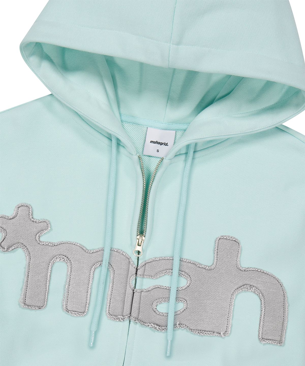 마하그리드(MAHAGRID) mah CUT OFF APPLIQUE ZIP-UP HOODIE[LIGHT BLUE]