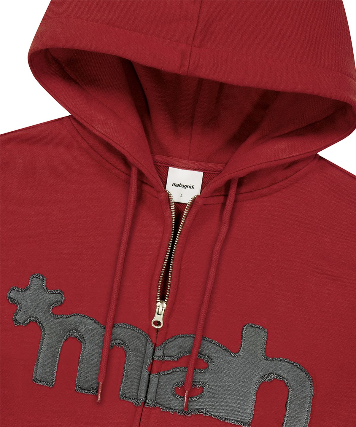 마하그리드(MAHAGRID) mah CUT OFF APPLIQUE ZIP-UP HOODIE[BURGUNDY]