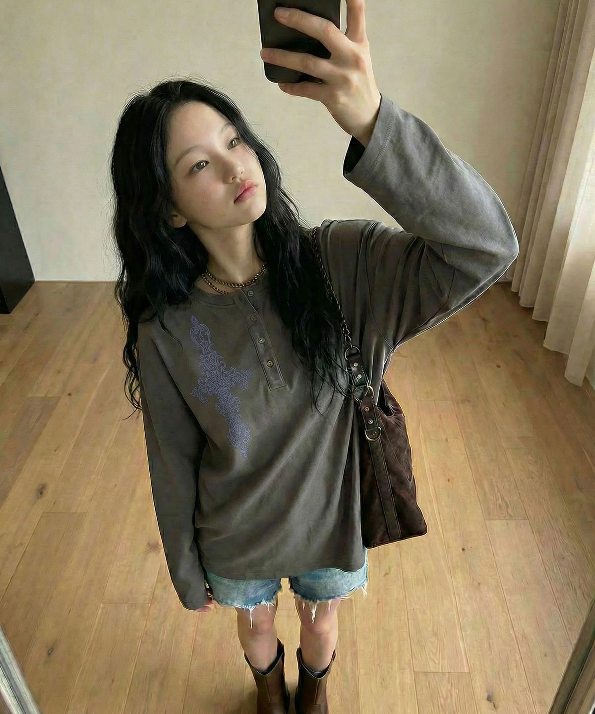 그레이버 오디너리(GRAVER ORDINARY) [ODNR UNISEX]SIM CROSS 헨리넥 롱슬리브 티셔츠_3color