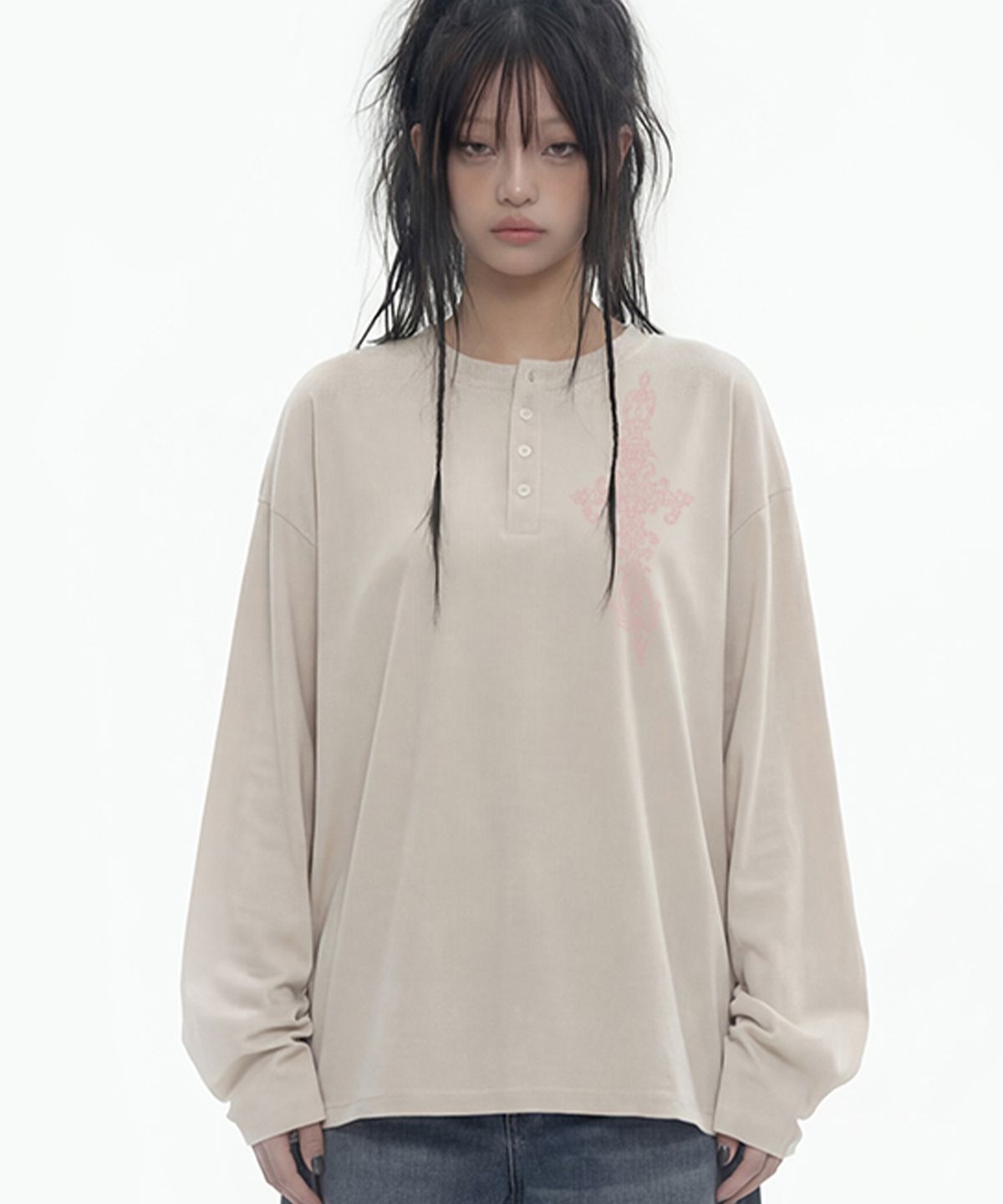 그레이버 오디너리(GRAVER ORDINARY) [ODNR UNISEX]SIM CROSS 헨리넥 롱슬리브 티셔츠_3color