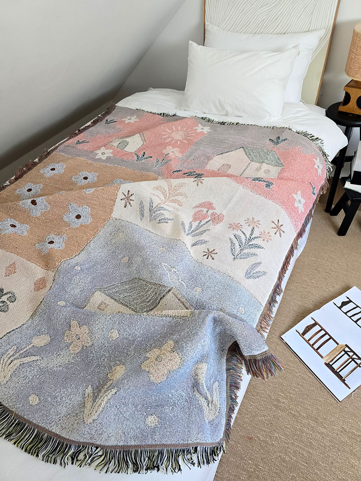블랑쉬하우스(BLANCHE HOUSE) 블랑쉬 리틀 가든 하우스 플라워 아트 코튼 직조 블랭킷