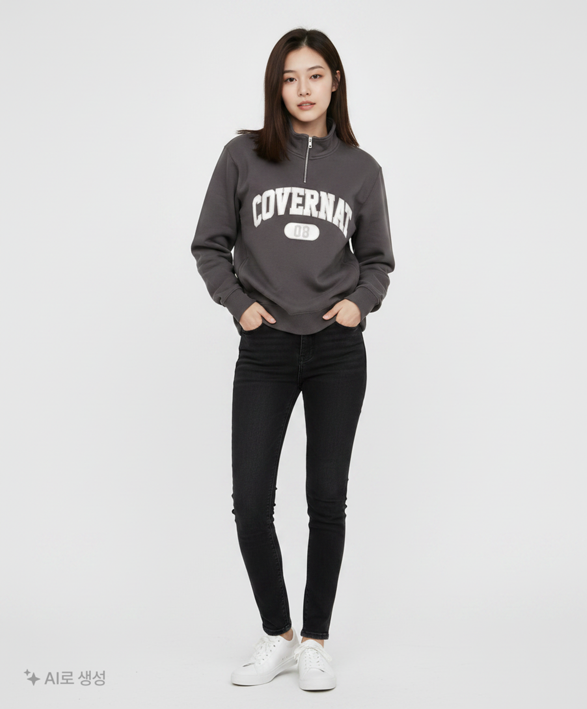 커버낫(COVERNAT) 아치로고 하프집업 맨투맨 Melange Gray M