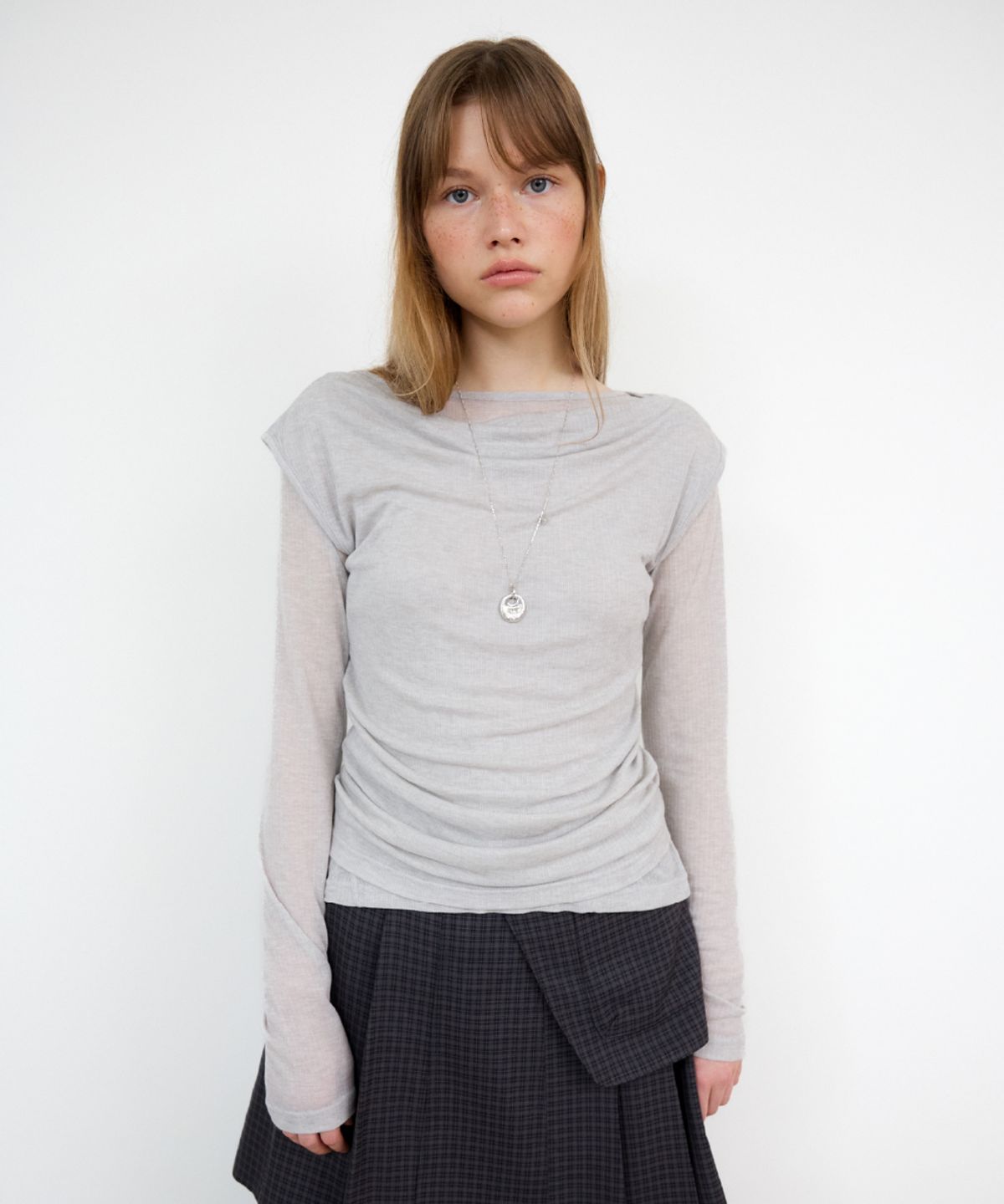 토아베(TOAVE) Draped Wool Tencel Layered Tee Set (Gray)