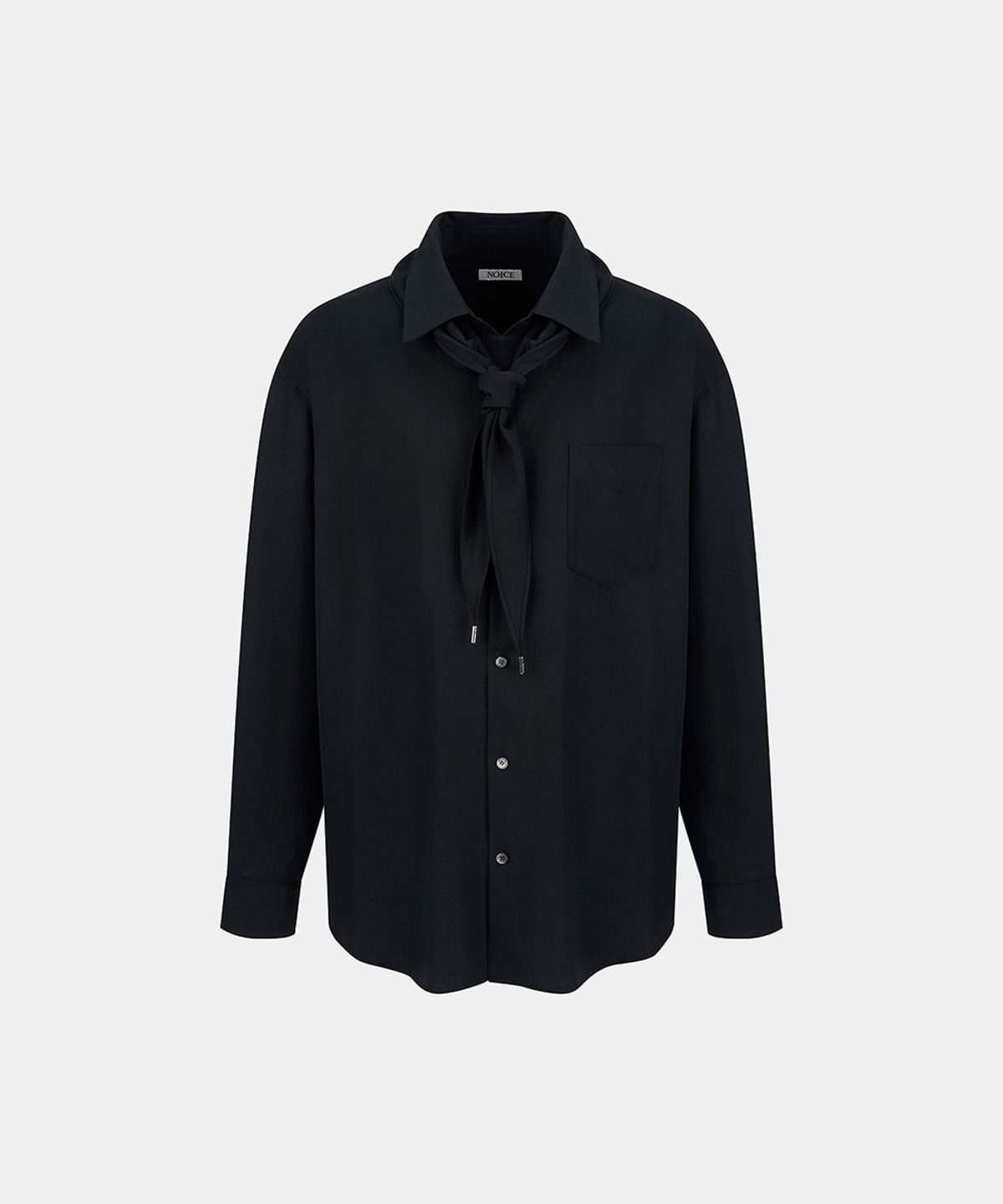 노이스(NOICE) (UNI) LYOCELL DETACHABLE SCARF SHIRT - BLACK