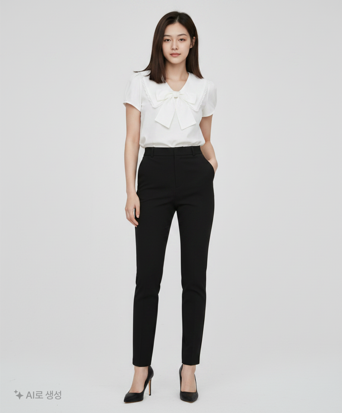 일리고(ILLIGO) 세일러 보우 카라 블라우스 화이트 FREE