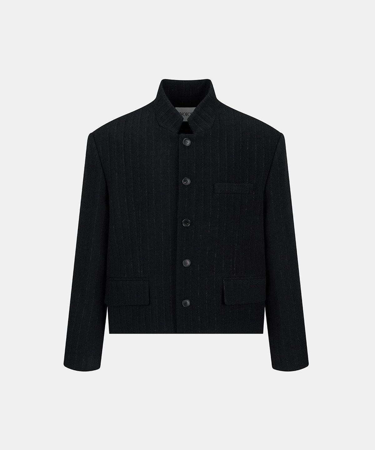 노이스(NOICE) STAND COLLAR TWEED STRIPED JACKET - BLACK