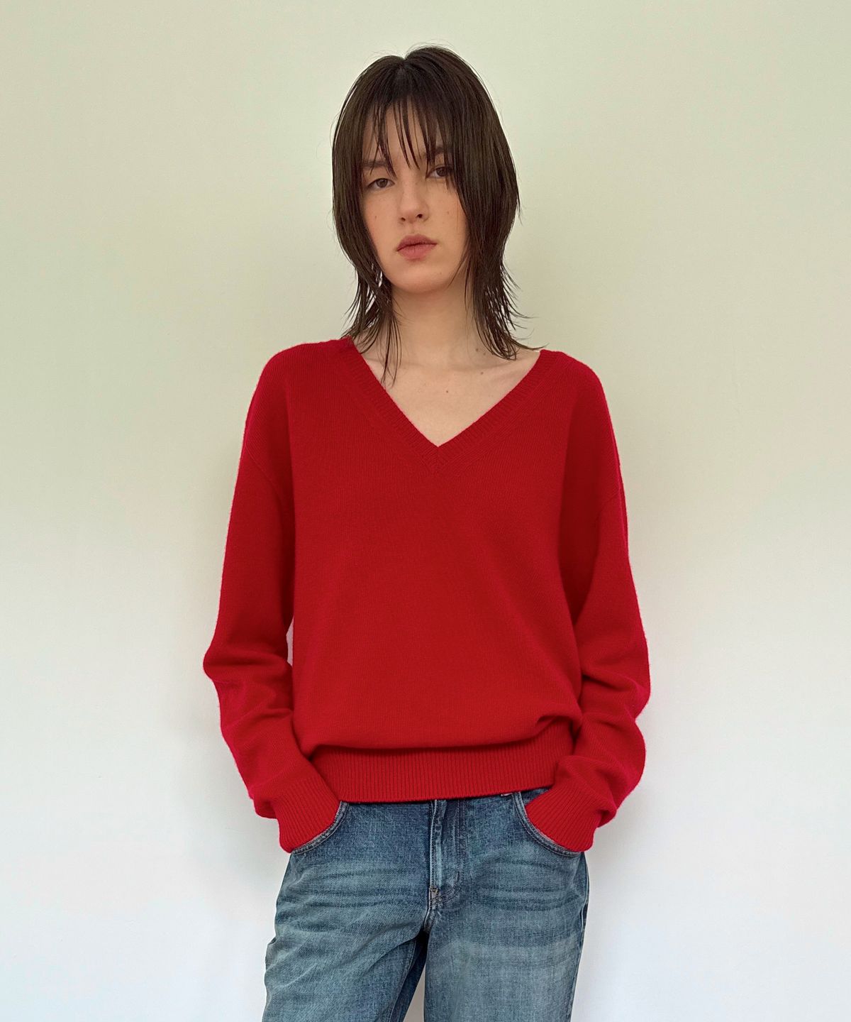 다이애그널(DIAGONAL) V NECK BASIC KNIT (red)