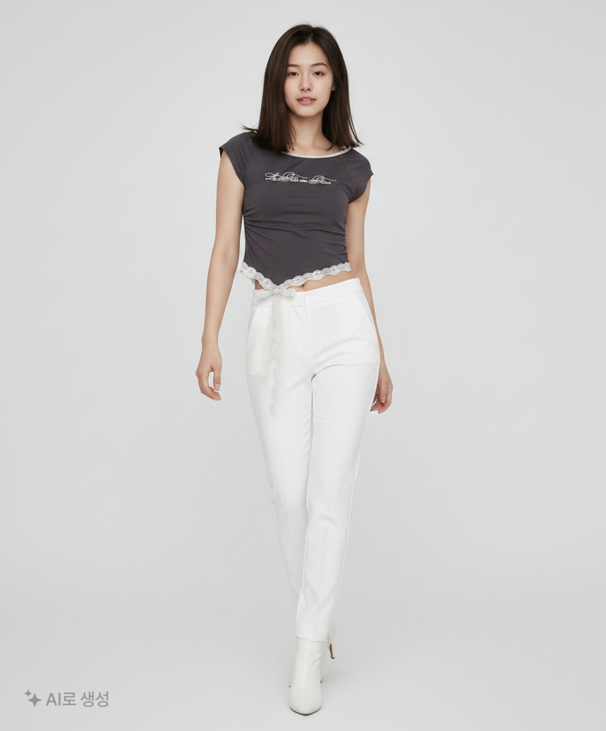 일리고(ILLIGO) 레이스 원숄더 셔링 탑 차콜 FREE