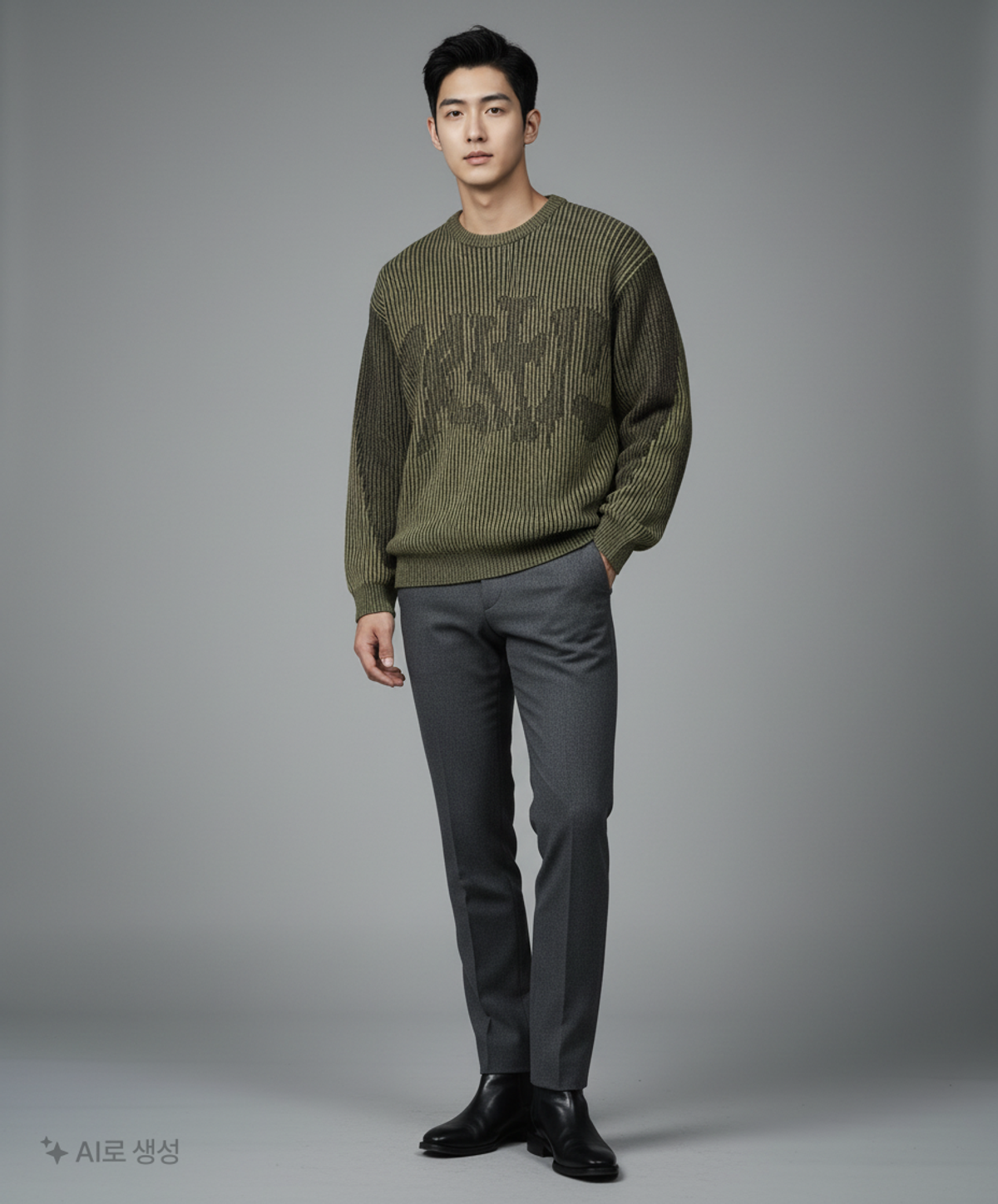 크리틱(CRITIC) Goth Logo Knit Khaki M