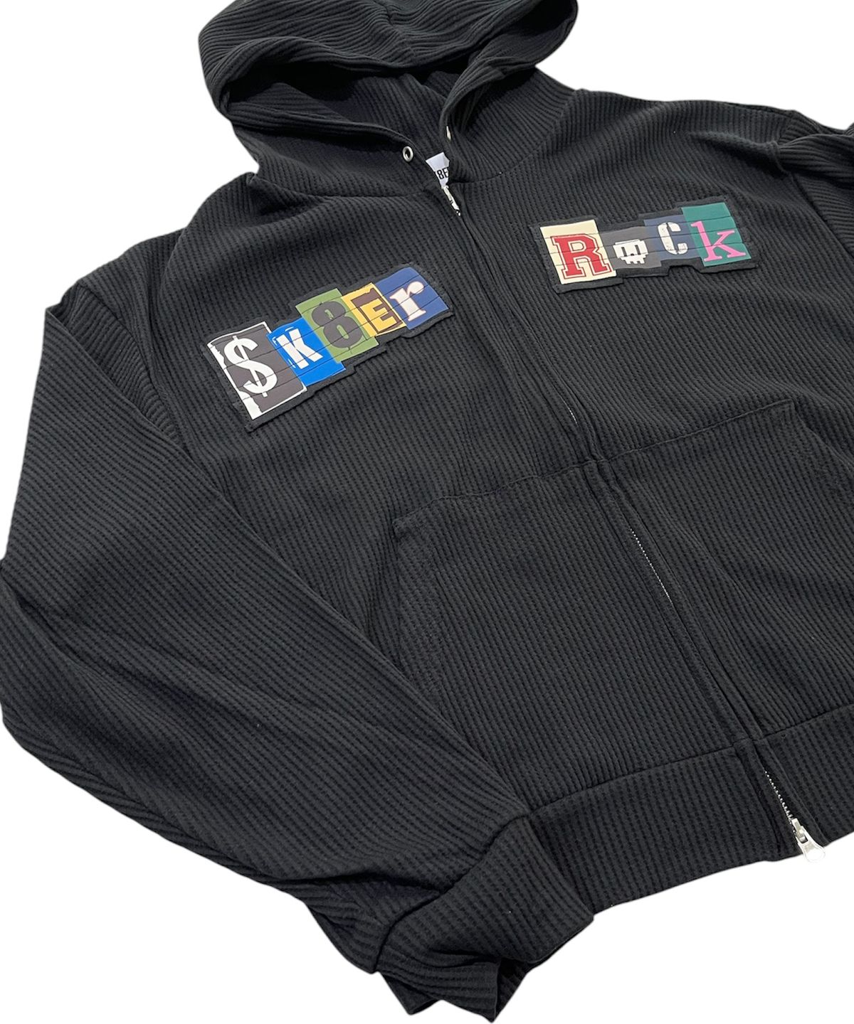 스케이터락(SK8ER ROCK) Collage Logo Waffle Hood Zip-Up (Black)