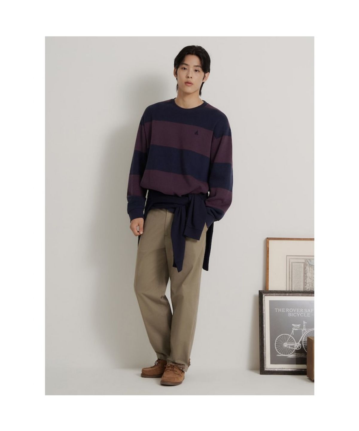 빈폴 멘(BEANPOLE MEN) 듀얼 텍스처 컬러블럭 라운드넥 티셔츠 - 와인