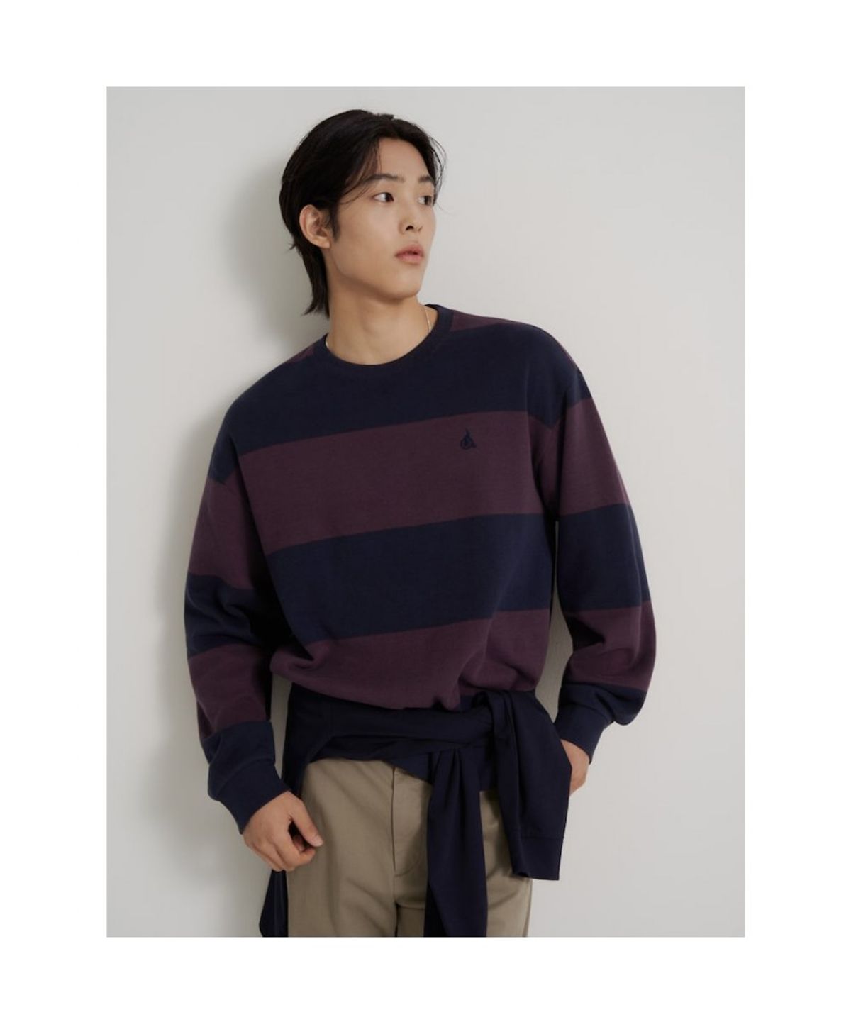 빈폴 멘(BEANPOLE MEN) 듀얼 텍스처 컬러블럭 라운드넥 티셔츠 - 와인