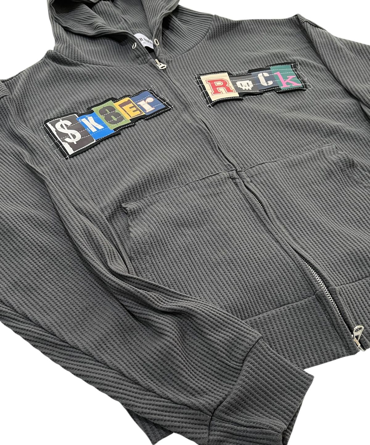 스케이터락(SK8ER ROCK) Collage Logo Waffle Hood Zip-Up (Charcoal)