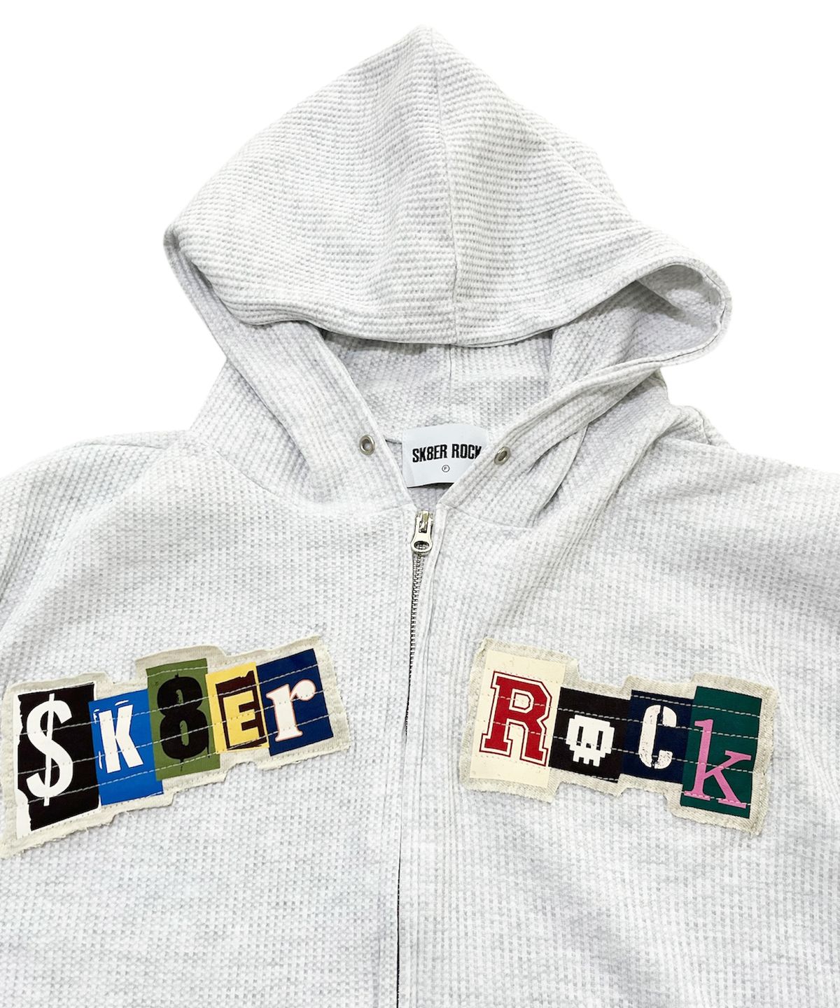 스케이터락(SK8ER ROCK) Collage Logo Waffle Hood Zip-Up (White melange)