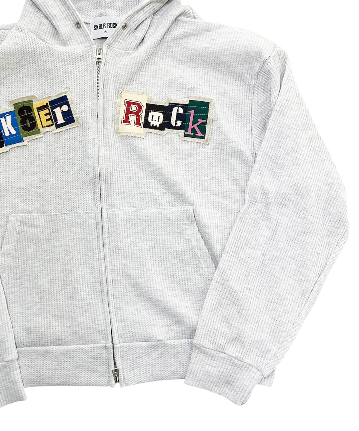 스케이터락(SK8ER ROCK) Collage Logo Waffle Hood Zip-Up (White melange)