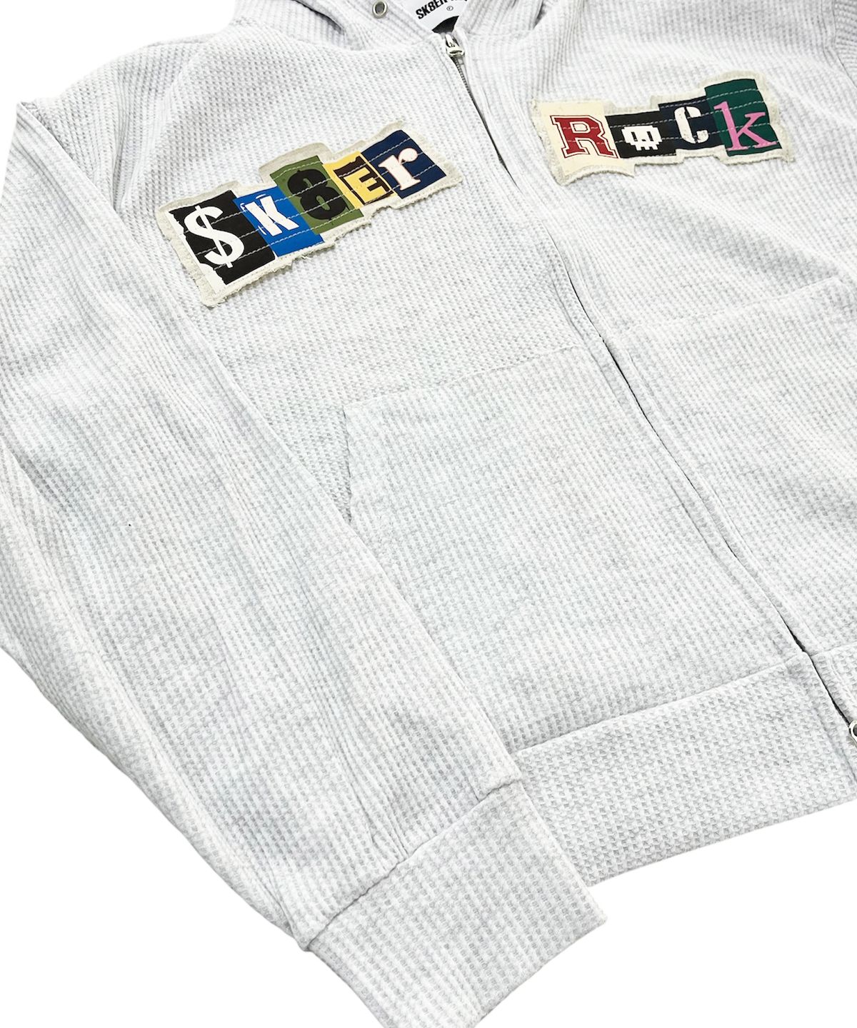 스케이터락(SK8ER ROCK) Collage Logo Waffle Hood Zip-Up (White melange)