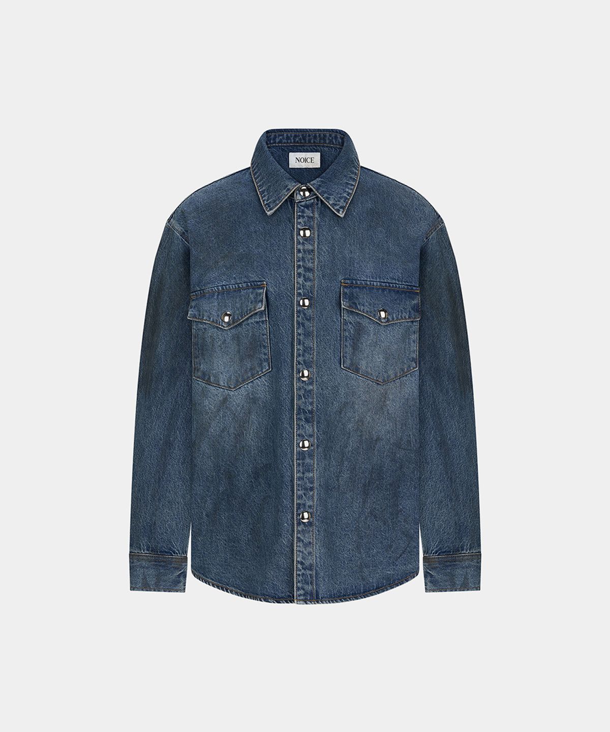 노이스(NOICE) VINTAGE WASHED DENIM WORK SHIRT - BLUE