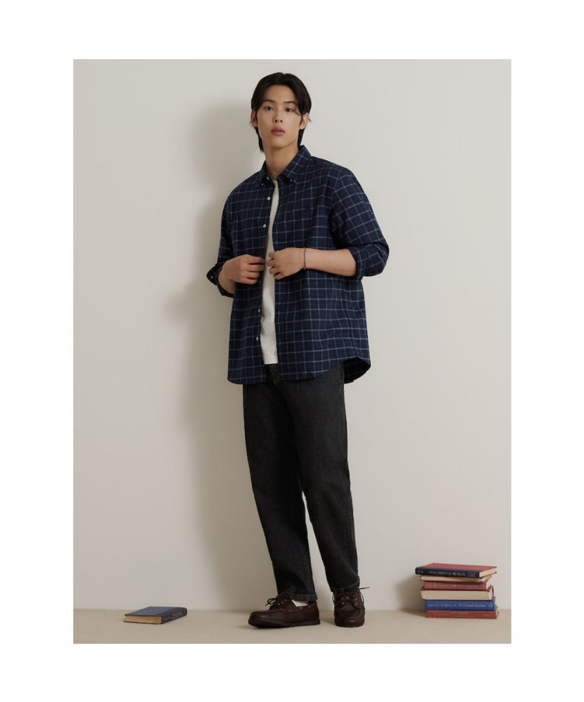 빈폴 멘(BEANPOLE MEN) 스몰 체크 셔츠 - 네이비