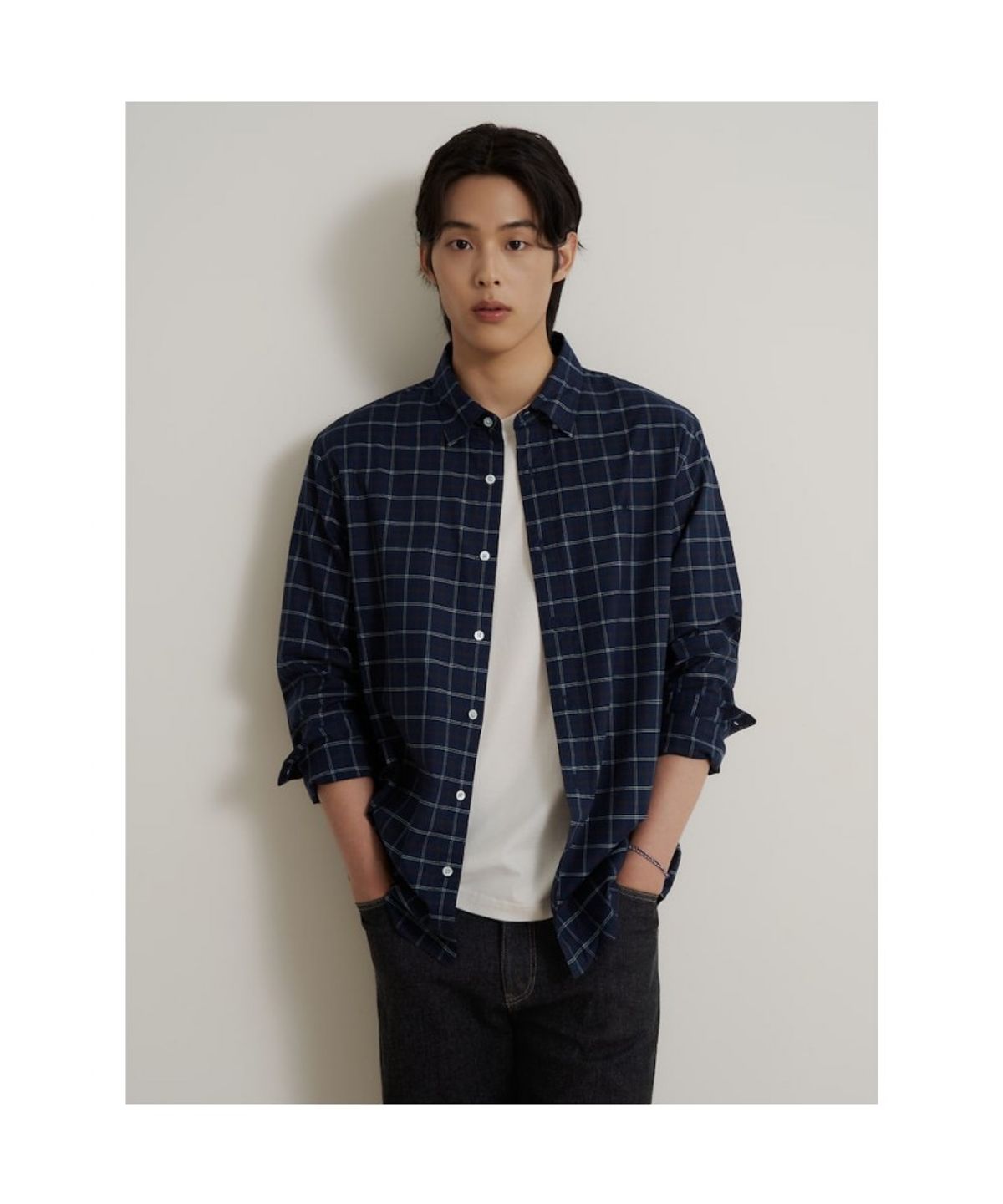 빈폴 멘(BEANPOLE MEN) 스몰 체크 셔츠 - 네이비