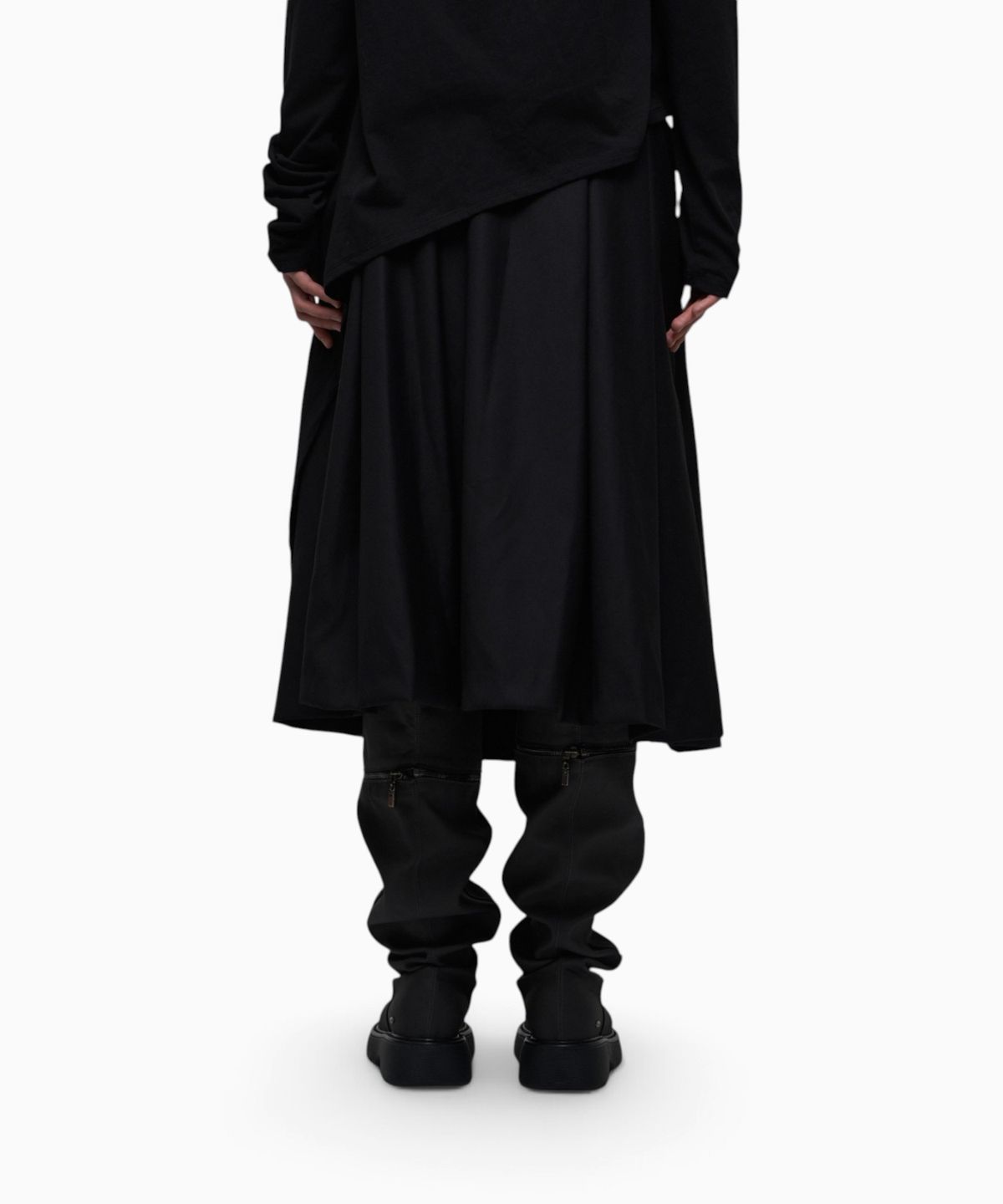 시너진(SYNERJYN) LAYERED WAIST MIDI SKIRT BLACK