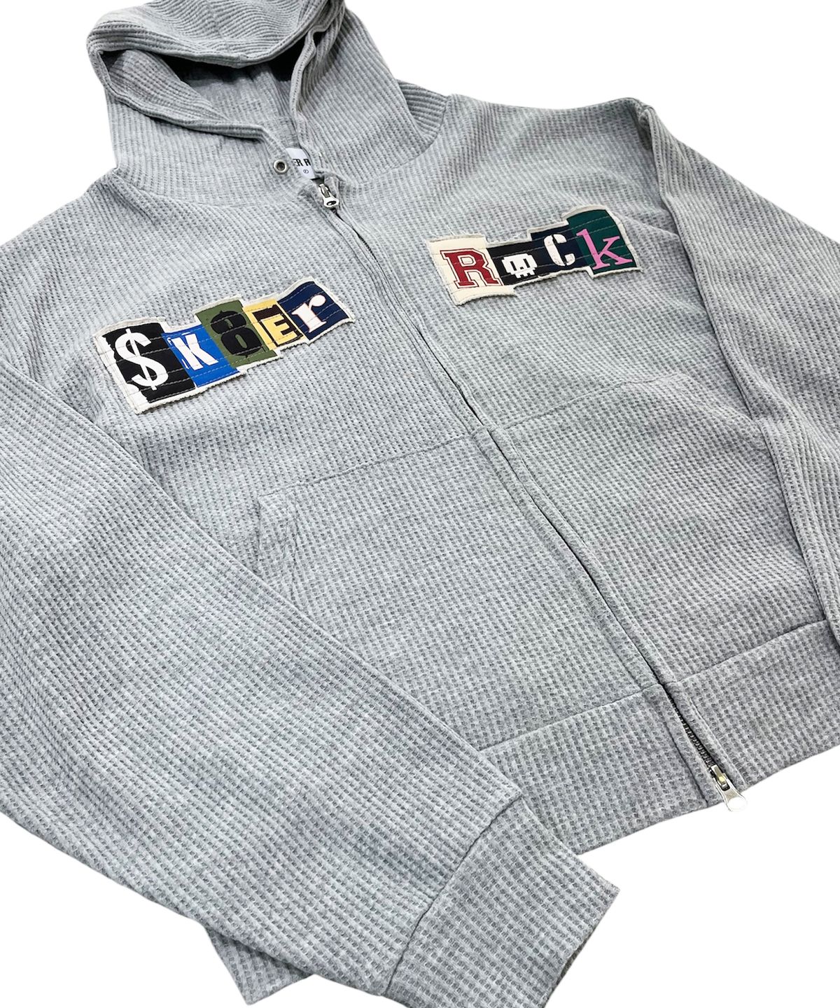 스케이터락(SK8ER ROCK) Collage Logo Waffle Hood Zip-Up (Melange gray)