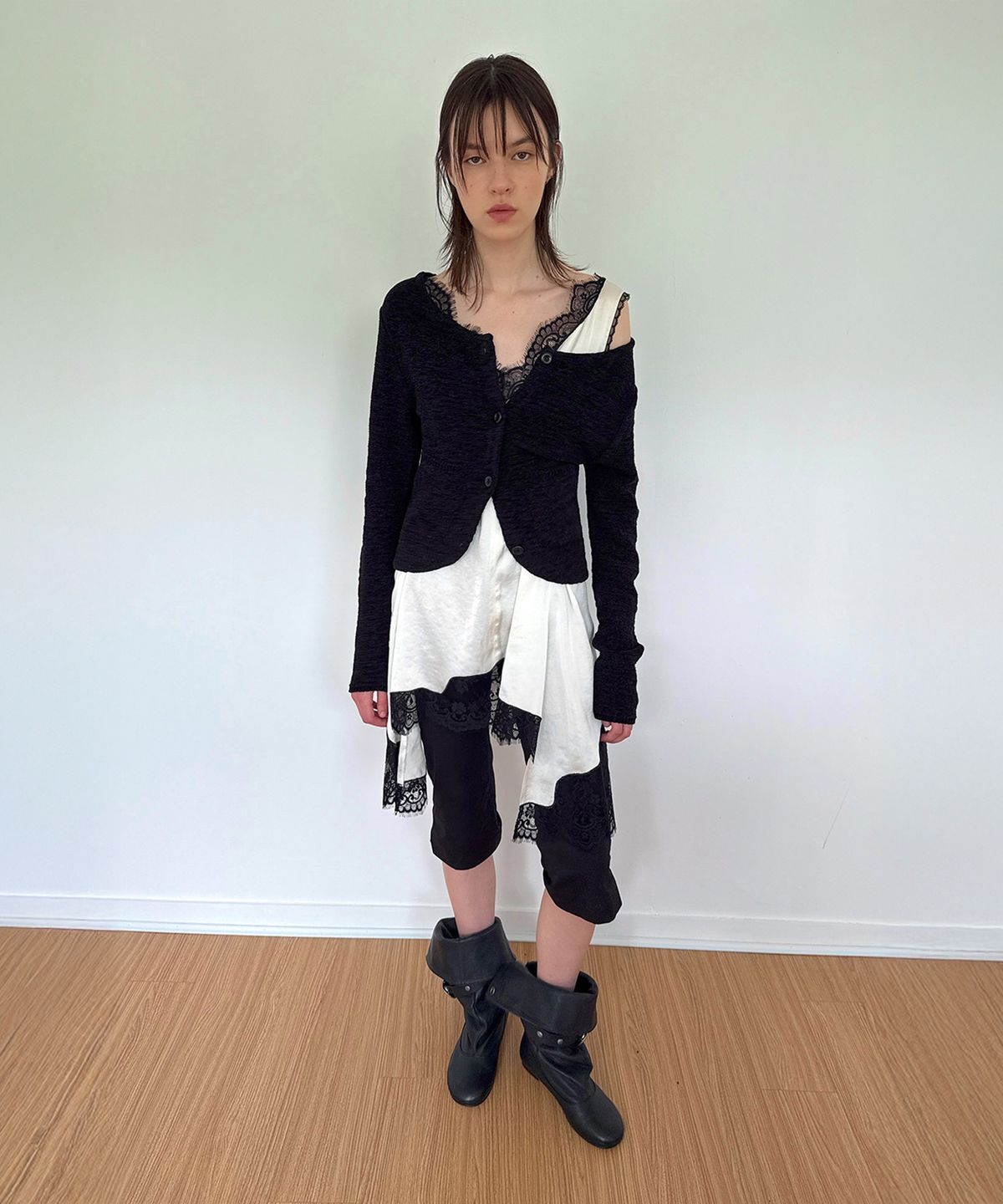 다이애그널(DIAGONAL) BOUCLE KNIT JACKET (black)