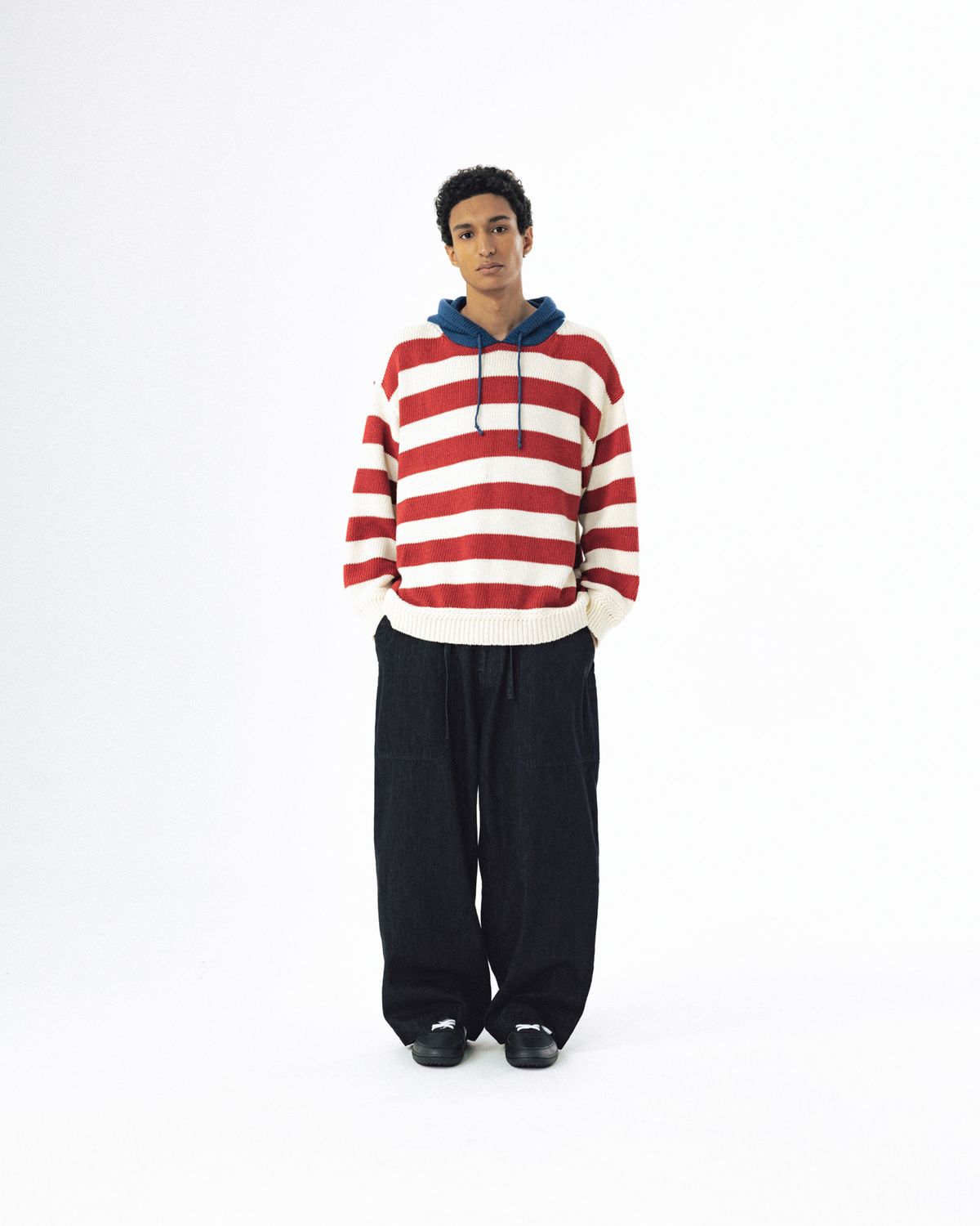 앵글런(ANGLAN) Striped Knit Hoodie - Red