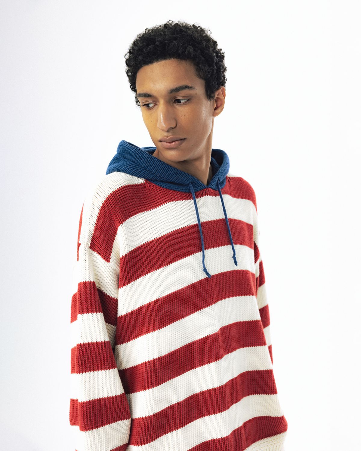 앵글런(ANGLAN) Striped Knit Hoodie - Red
