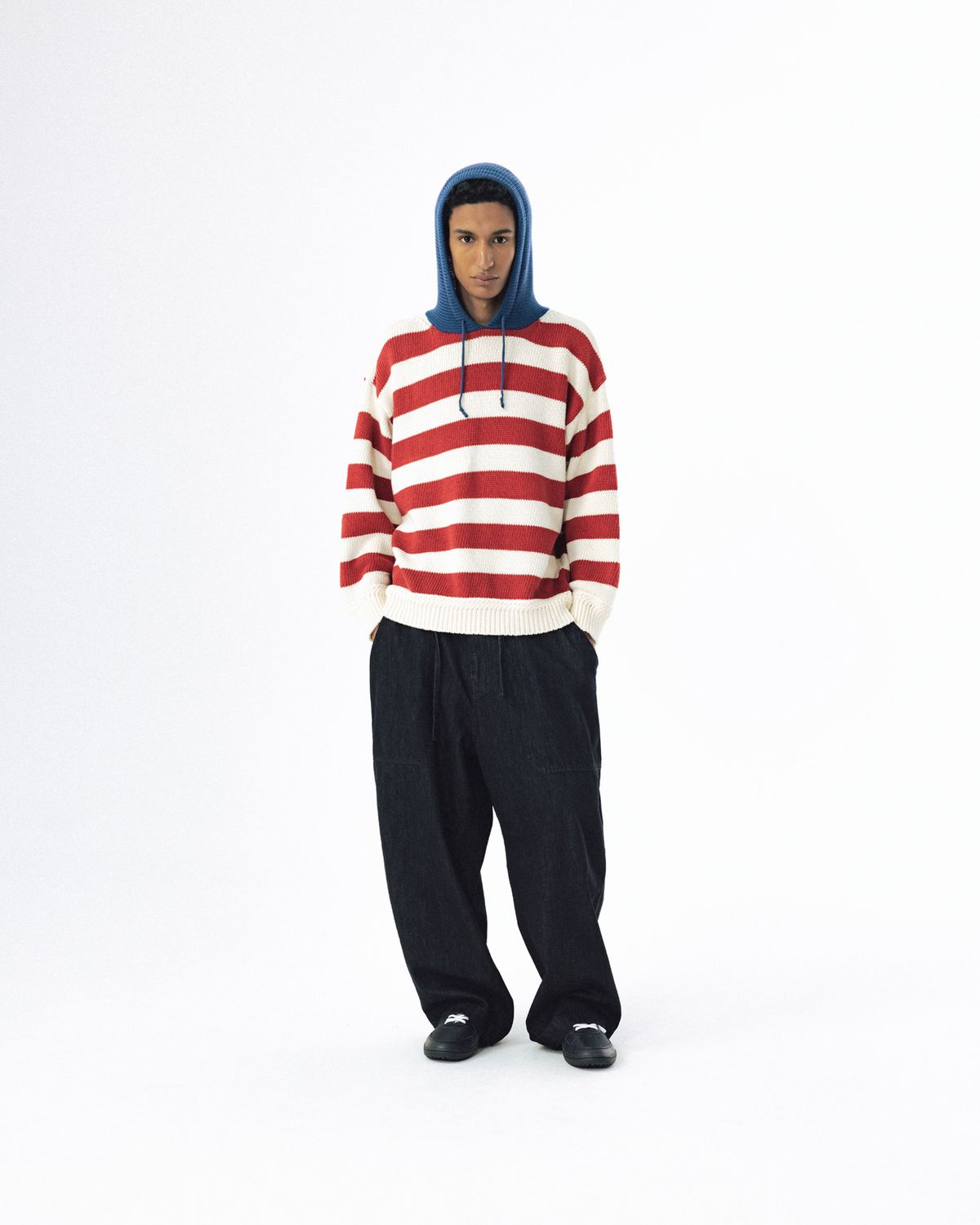 앵글런(ANGLAN) Striped Knit Hoodie - Red