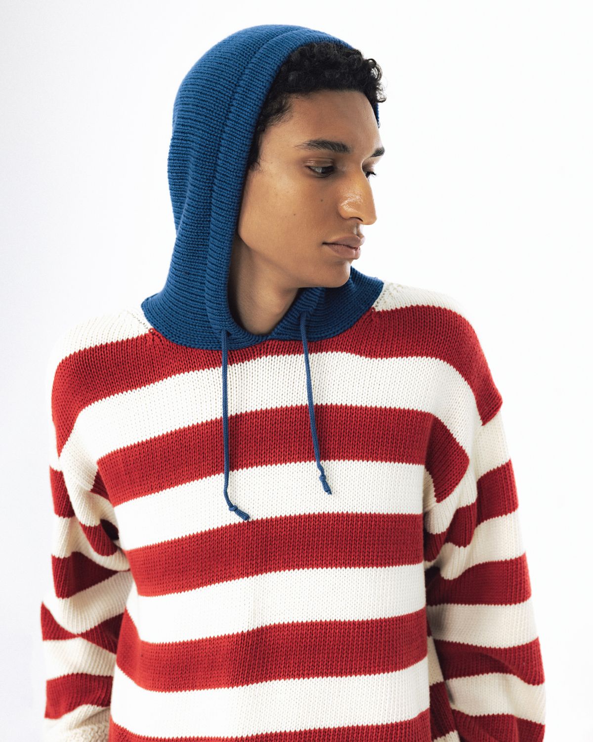 앵글런(ANGLAN) Striped Knit Hoodie - Red