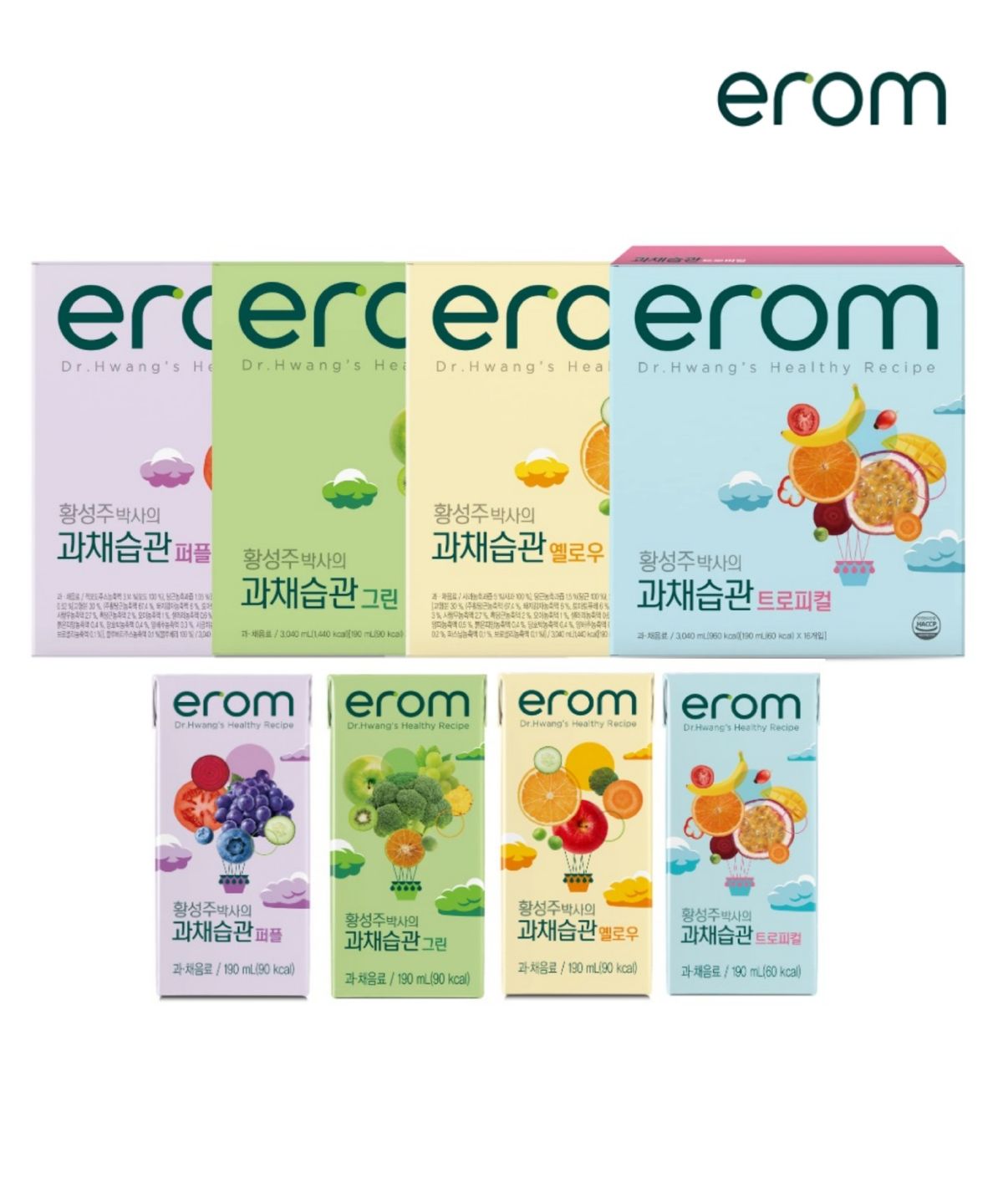 이롬(EROM) 이롬 황성주 박사의 과채습관 190ml 4종 택2(퍼플/그린/옐로우/트로피컬), 총 32팩