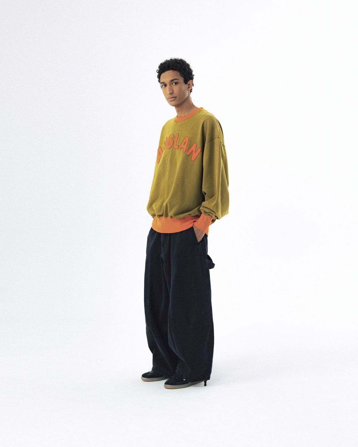 앵글런(ANGLAN) Double Knee Work Balloon Pants - Black