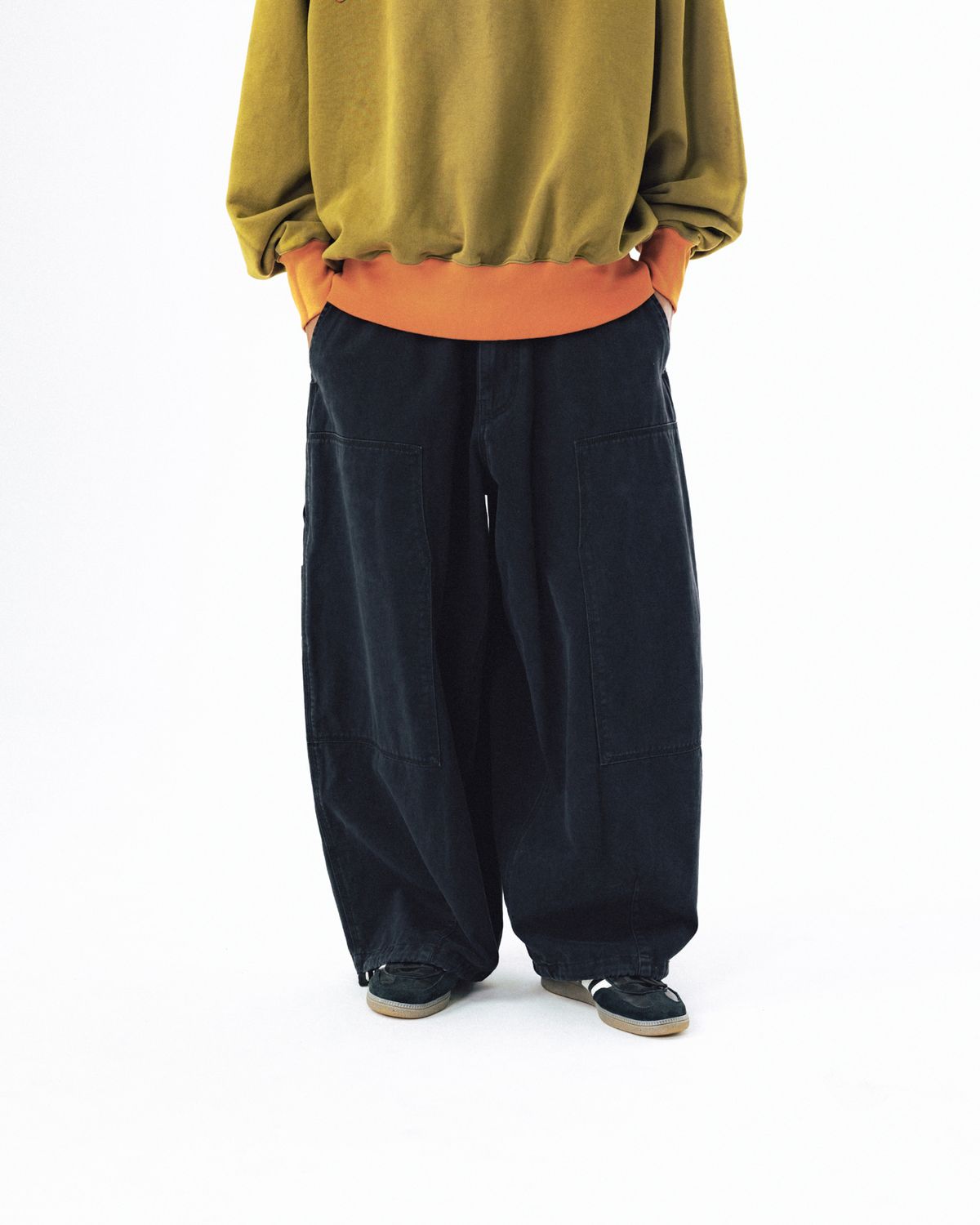 앵글런(ANGLAN) Double Knee Work Balloon Pants - Black