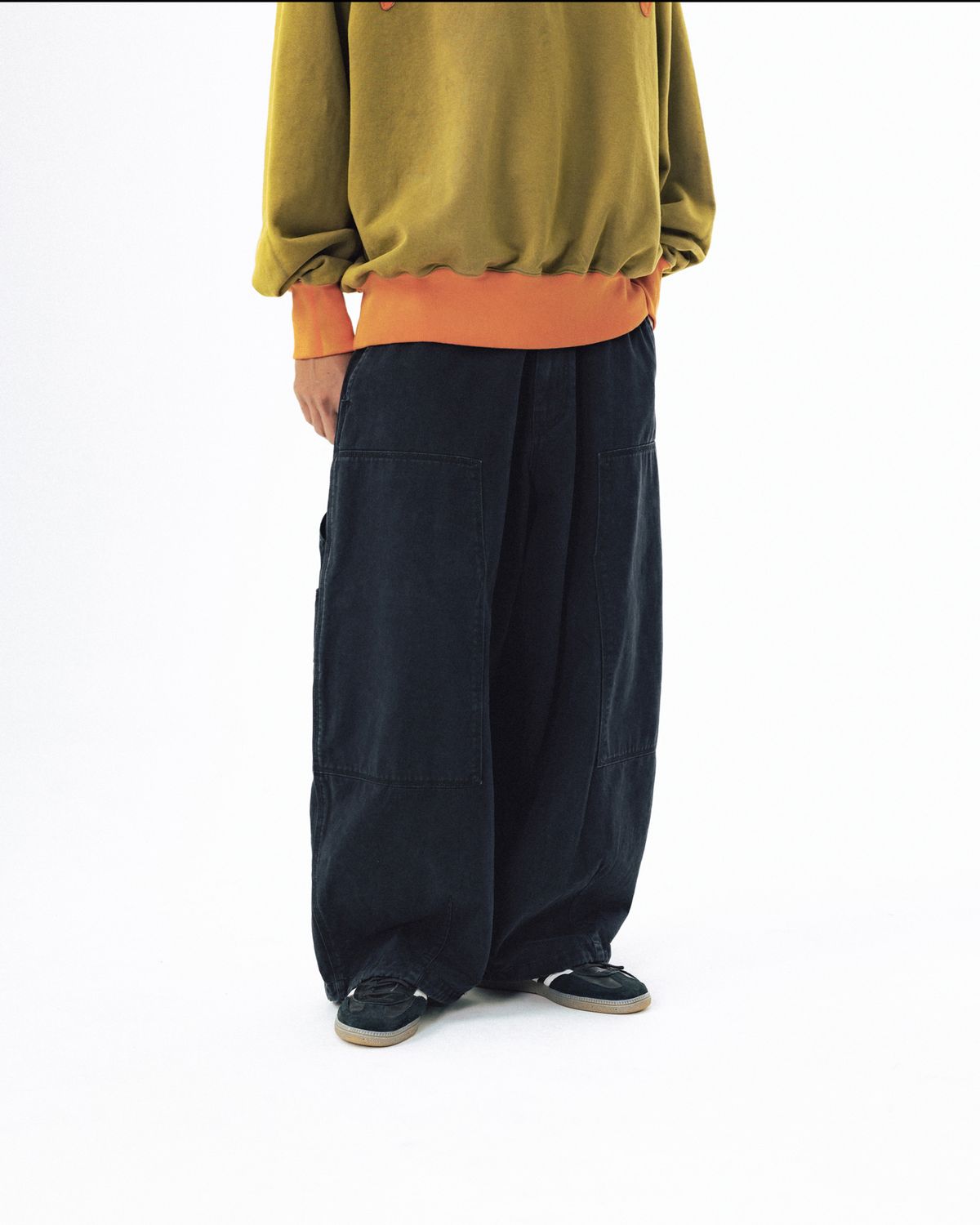 앵글런(ANGLAN) Double Knee Work Balloon Pants - Black