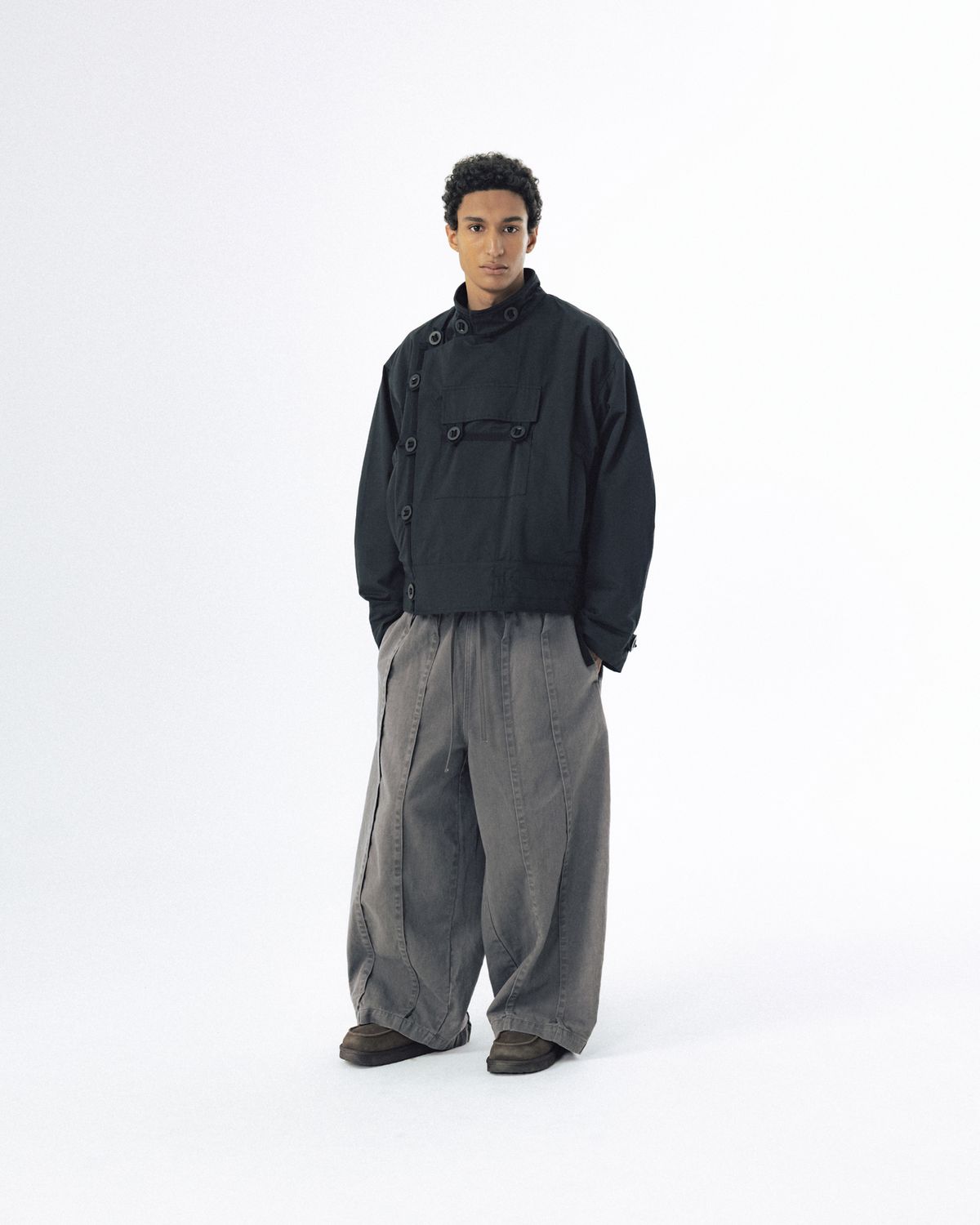 앵글런(ANGLAN) Folded Stitch Balloon Pants - Grey