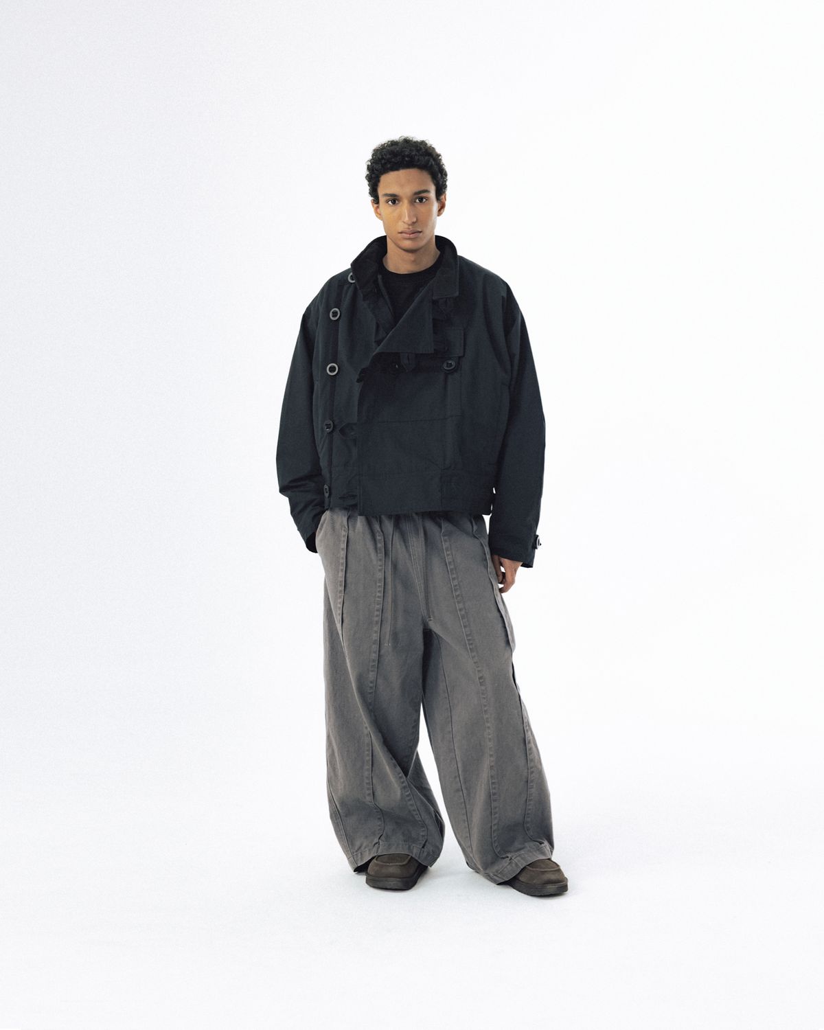 앵글런(ANGLAN) Folded Stitch Balloon Pants - Grey
